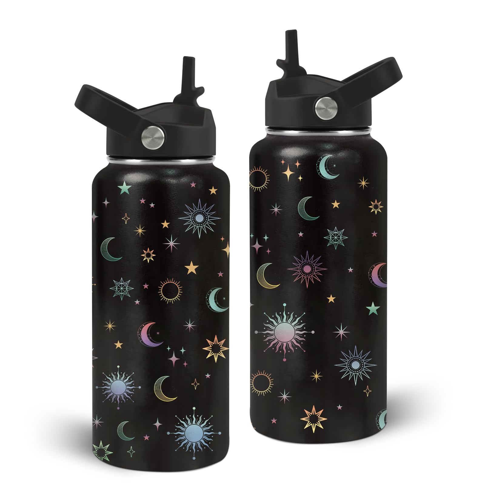 Sun and Moon Insulated Water Bottle for Women, Stainless Steel Sports Tumbler with Straw Lid and Handle, 32oz Reusable Leak-Proof Bottle for Sports Gym — image 1