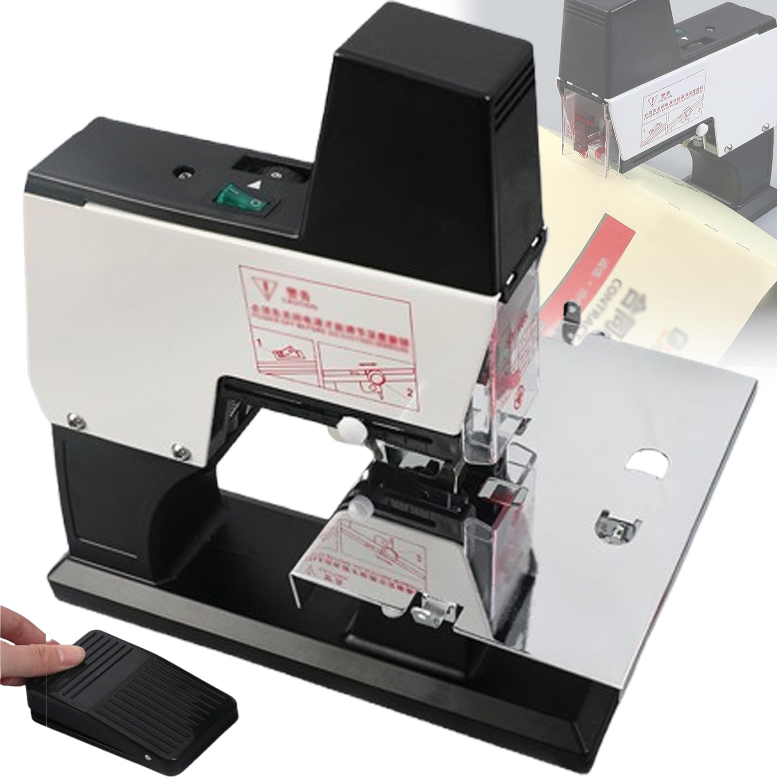 Grapadora eléctrica, grapadora plana/de sillín, profundidad de encuadernación de 100 mm, capacidad de 50 hojas, pedal de pie, grapadora de escritorio resistente para oficina en casa