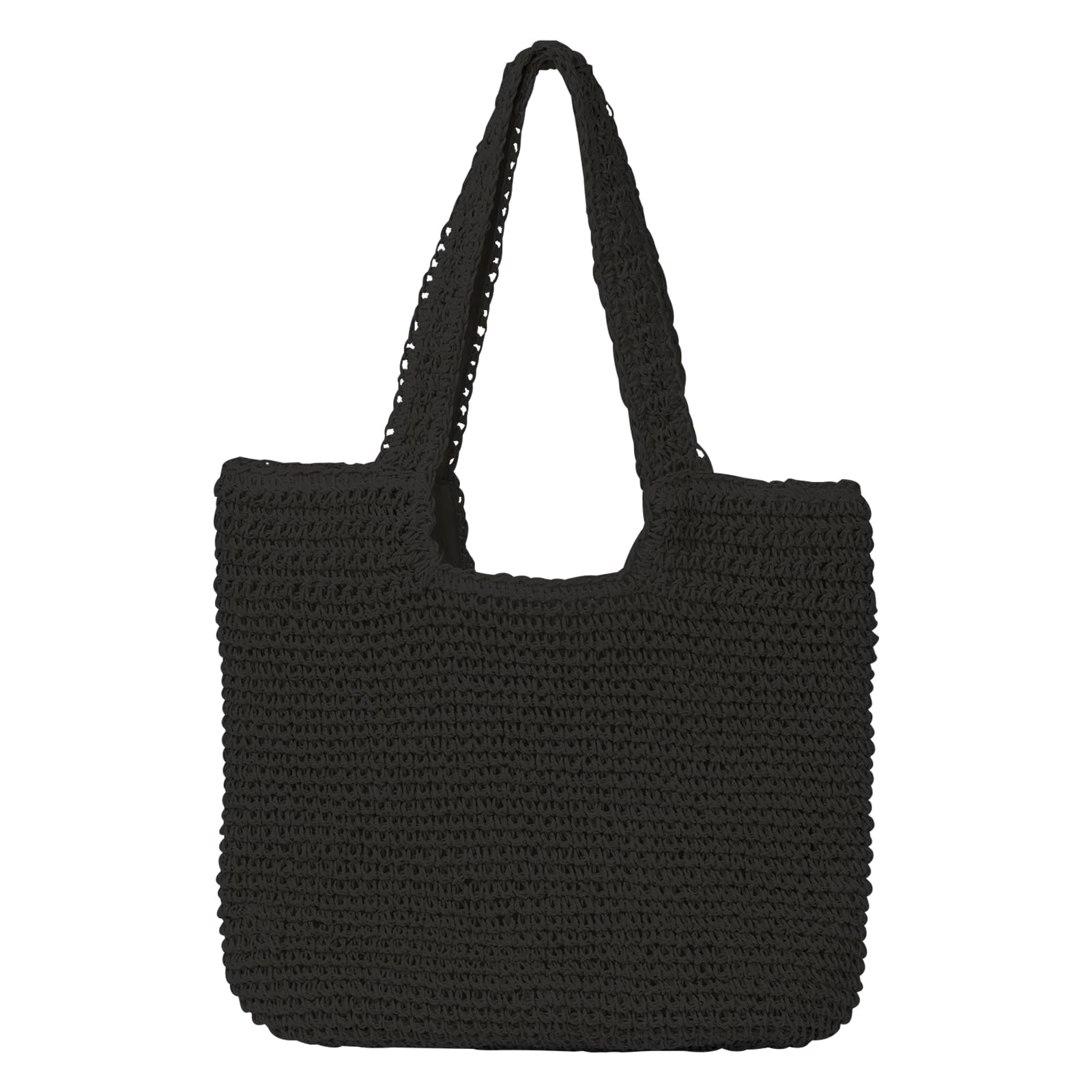 GOLDTIMO Beach Bags for Women - Summer Soft Large Woven Shoulder Purse Handbag, Beach Tote Straw Bag for Summer Vacation, Black