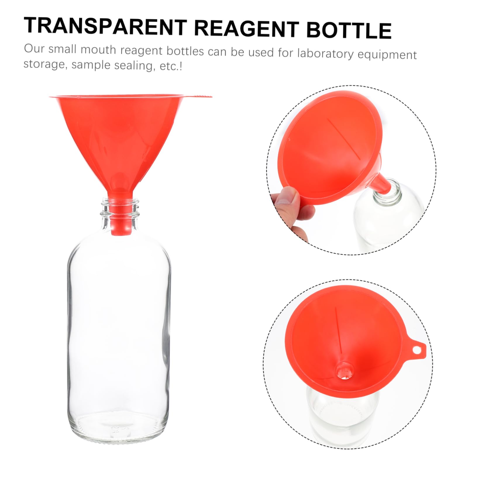 ABOOFAN 6piezas Frasco De Reactivo De Vidrio Transparente Botella De Boca Estrecha Para Muestras Incluye Embudo Para Laboratorio o Química