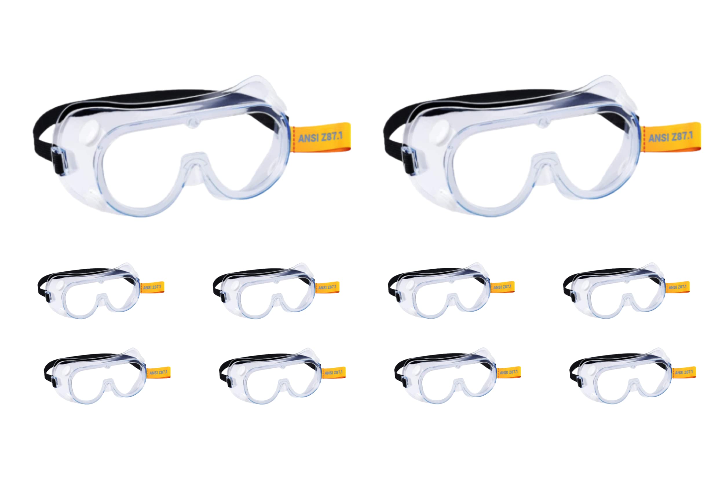 Lunettes de sécurité – Taille unique – Compatible avec les lunettes – Normes industrielles – Design unique de ventilation – Verres renforcés résistants et protecteurs – Sangle élastique réglable