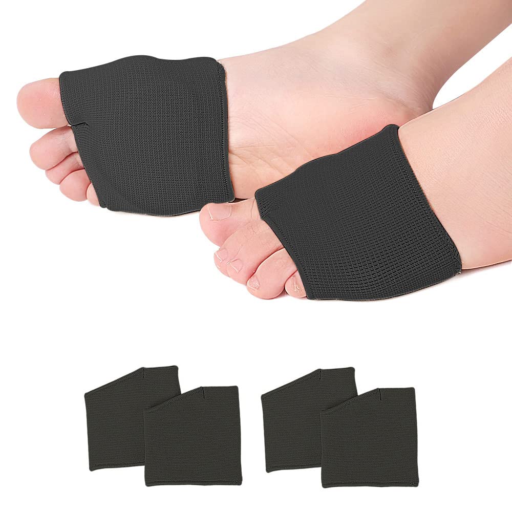 PoTao Metatarsal Pads, [2 Pairs] Foot Cushions Sleeve, Forefoot Gel Pad Half Sock Foot Support for Prevent Calluses Blisters Pain Relief (Black, L (