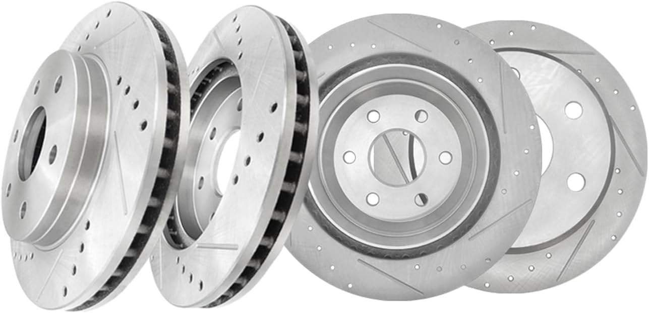 PM Auto Set of 4 Front 304.8mm-Rear 330mm Drilled Slotted Brake Disc Rotors Replacement For 2001-2006 Chevrolet Silverado 1500