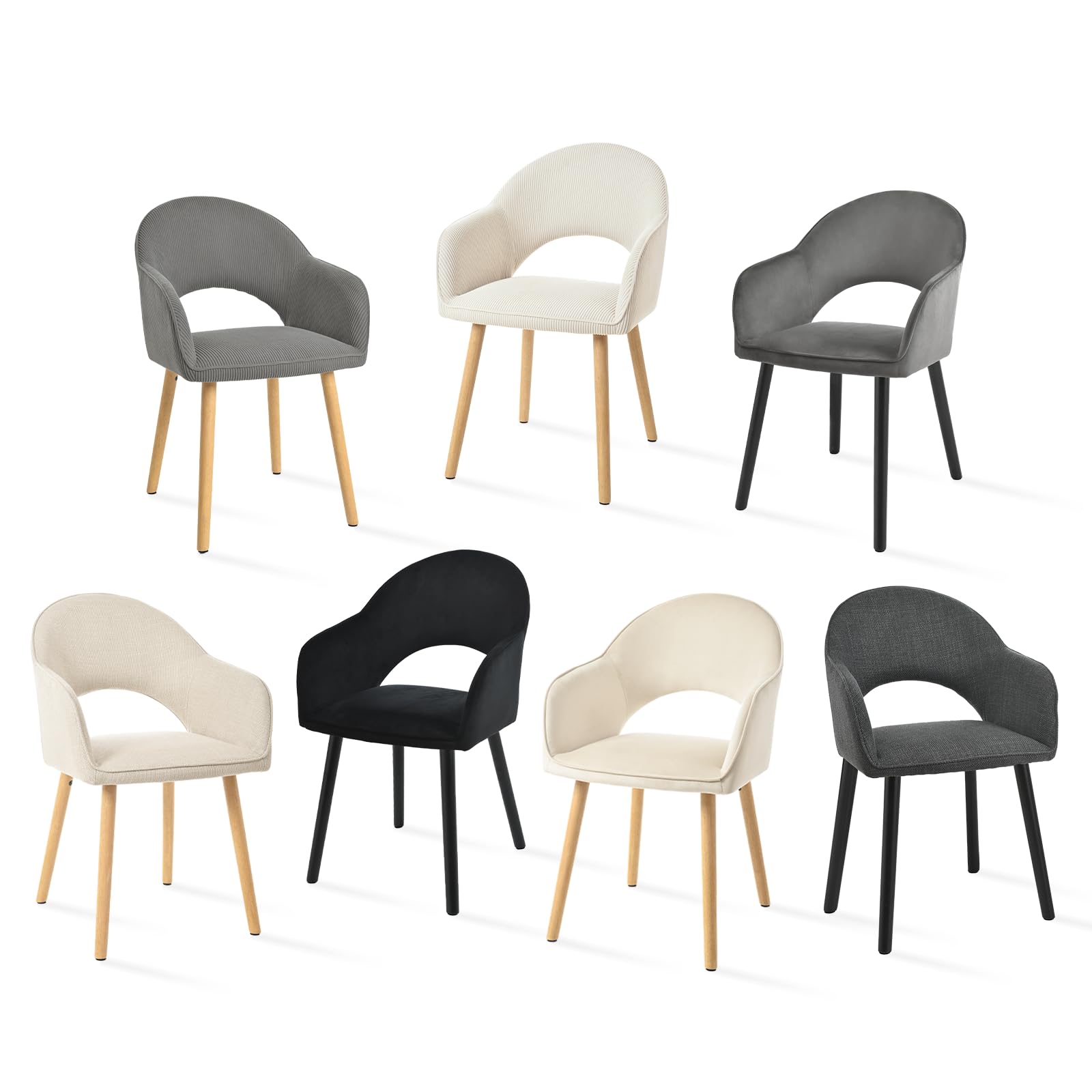 Juego de 4 Sillas de Comedor con Reposabrazos, Sillas Tapizadas para Salón y Cocina, Sillones Modernos con Patas de Madera - Negro