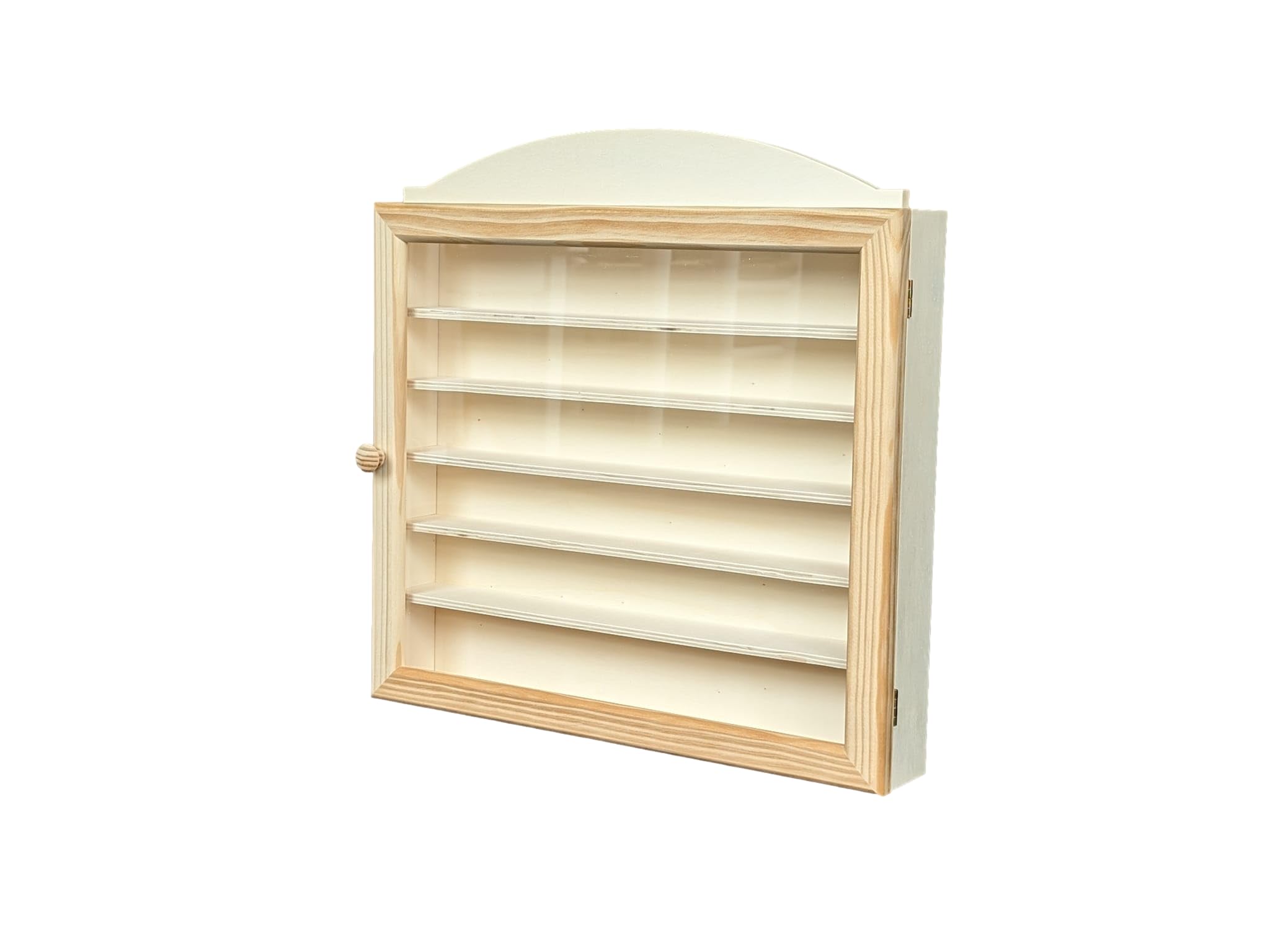 Greca - Vetrina per collezione, in legno, con 6 ripiani per diversi articoli, porta in vetro, in legno naturale, uso decorativo