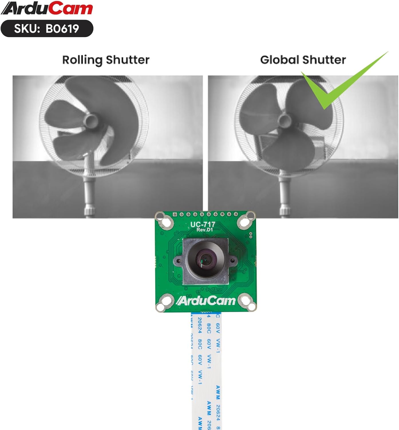 Arducam for Raspberry Pi Global Shutter Camera Module, 1.58MP IMX296 Mono Pi Camera with 96°(D) M12 Lens, 1440×1080@60fps High Speed Camera for Raspberry Pi 5, 4, 3, Pi Zero 2 W
