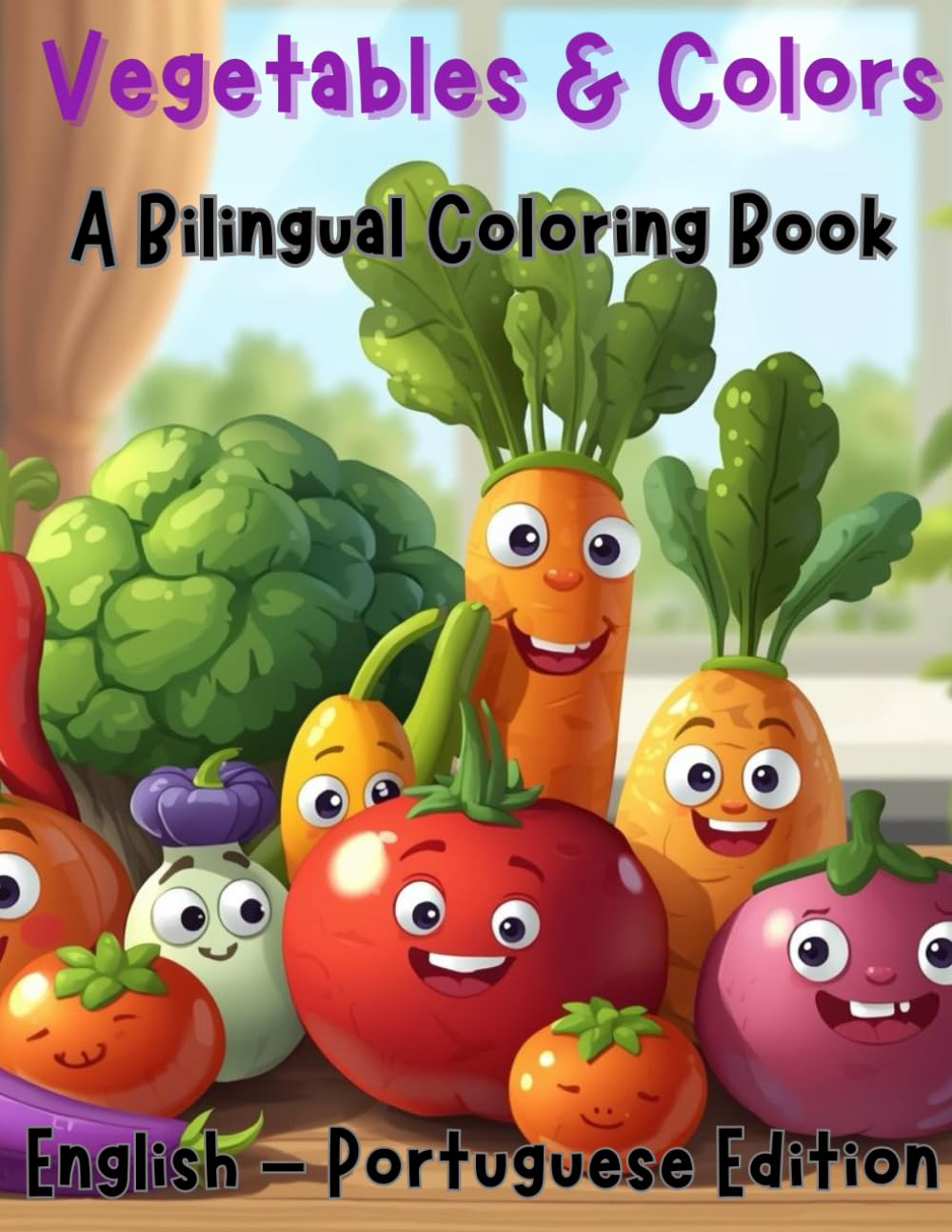 Vegetables & Colors A Bilingual Coloring Book: English & Portuguese Edition (Portuguese for Kids Coloring Book Series)