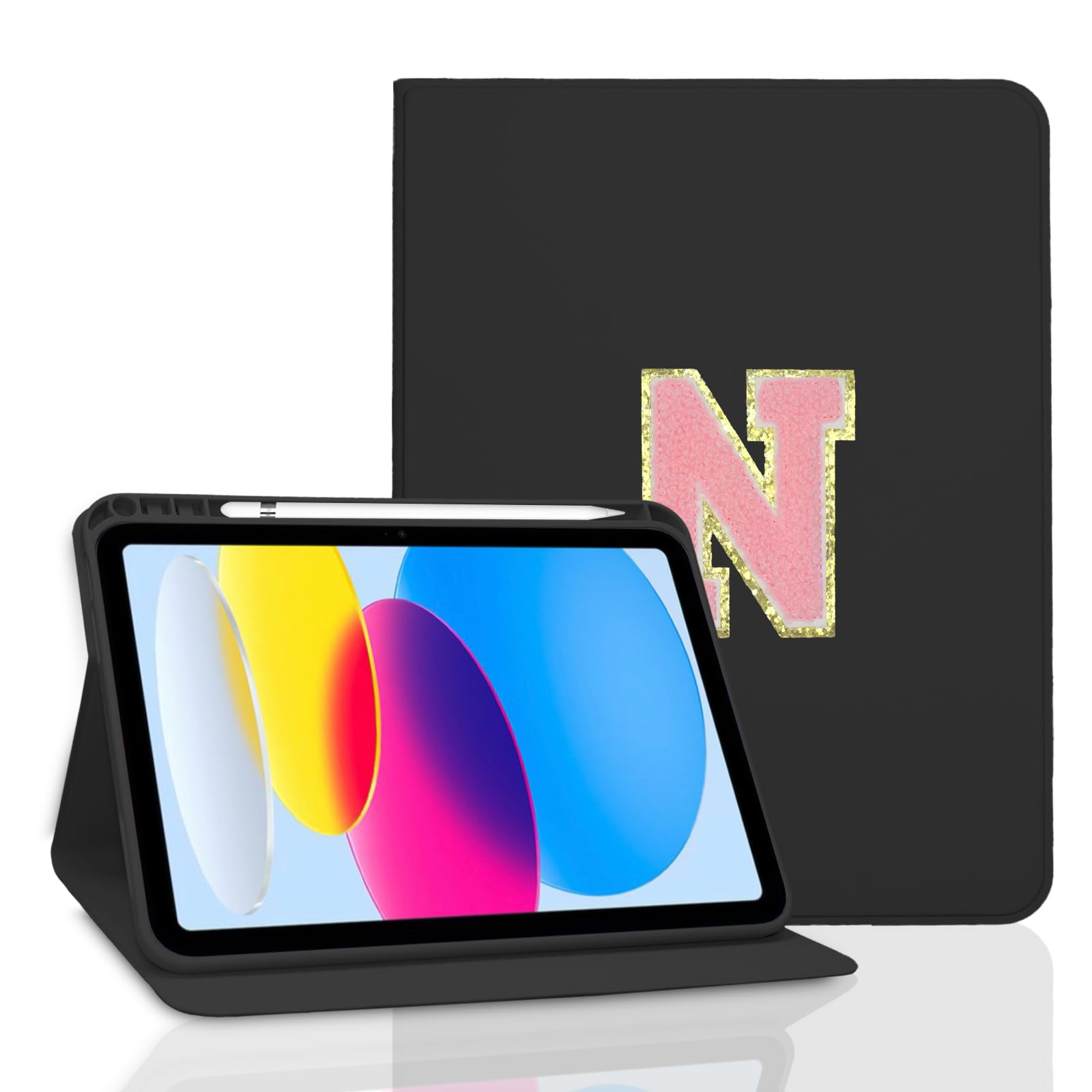 TopPerfekt Case for iPad 11th (A16) 11-inch 2025 / iPad 10th Generation 10.9-inch 2022, Initial Chenille Letter Suture, Cute Case with Auto Sleep/Wake