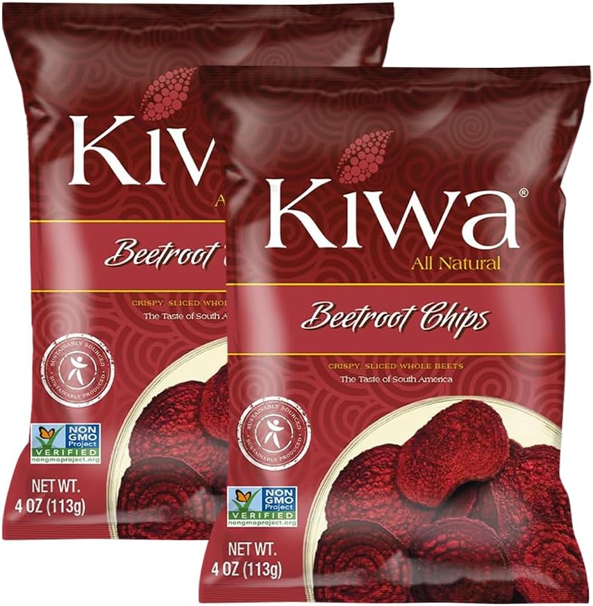 Kiwa Beetroot Chips 2-Pack – Gluten-Free, Vegan, Kosher, Non-GMO Snack – Made with Real Beets & Non-Hydrogenated Palm Oil – 4oz Bags (2 Count)
