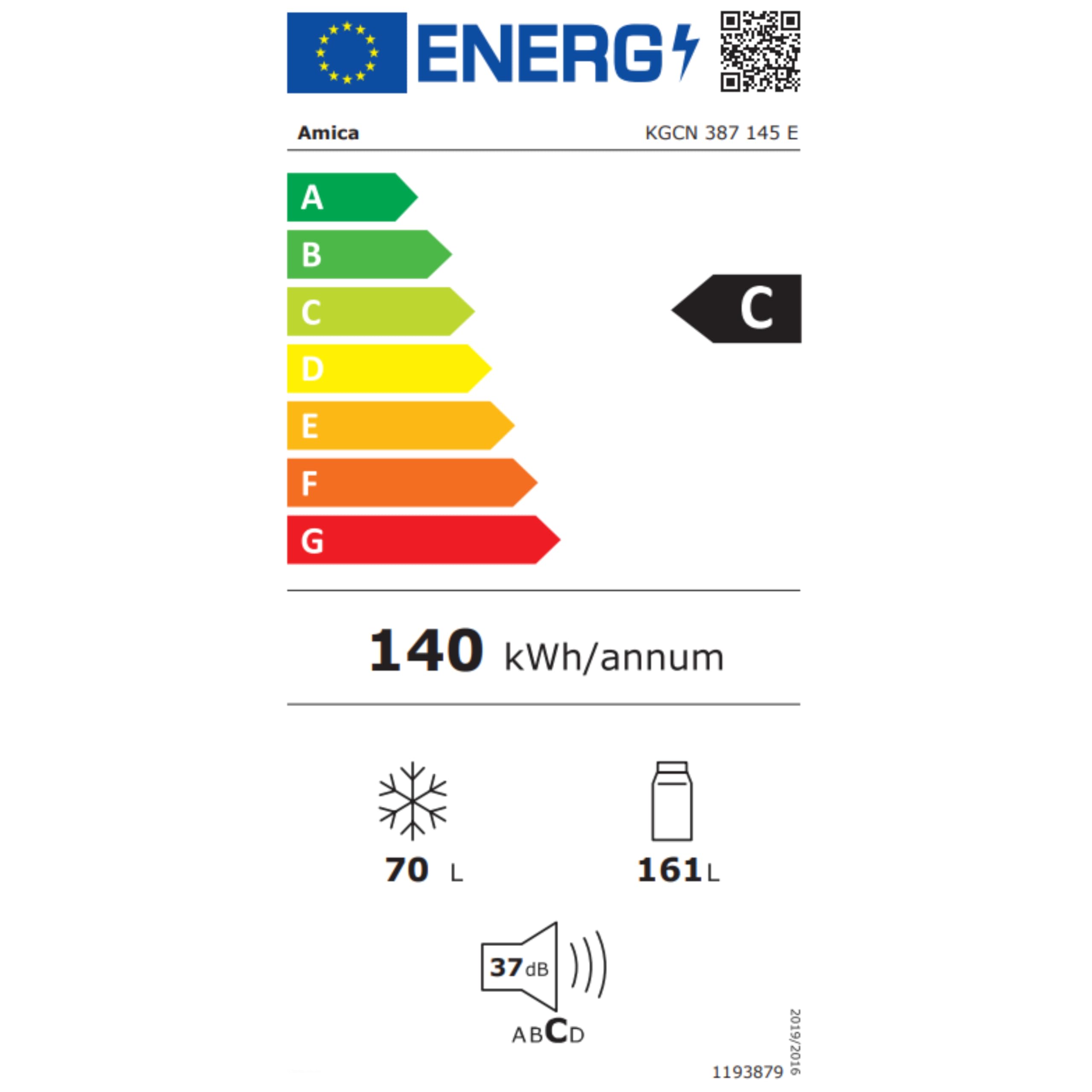 Amica KGCN 387 145 E - Réfrigérateur-congélateur - Réfrigérateur-congélateur - 170 cm de haut - Total NoFrost - Aspect acier inoxydable - Ligne VitControl Plus - Classe d'efficacité énergétique C