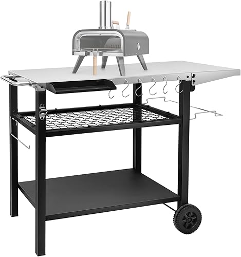 Miniatura 6 de EDOSTORY Mesa para horno de pizza, mesa de parrilla al aire libre, mesa de preparación de alimentos, parrilla de barbacoa, carrito de bar, isla de