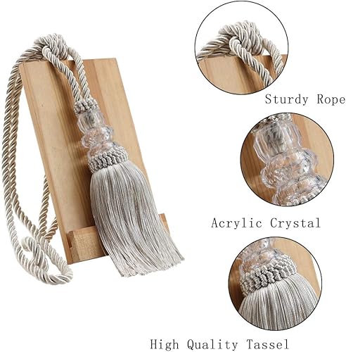 Miniatura 2 de Bel Avenir - Juego de 4 alzapaños de cortina de cristal tejidos a mano con borlas decorativas para el hogar