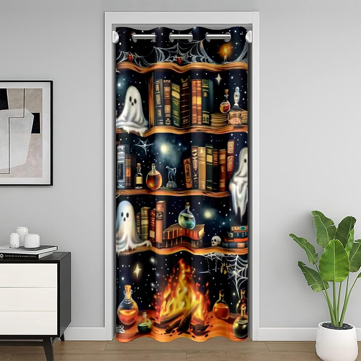 Rideau de porte galaxie à motif crâne et fantômes d'Halloween Manfei