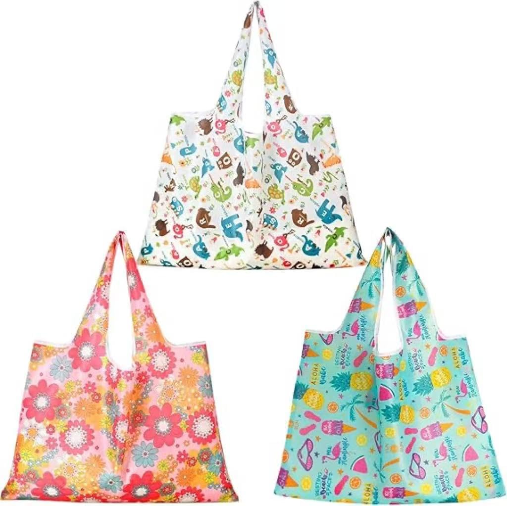 3 Pcs Extra Large 50Lbs Foldable Reusable Shopping Bags – Machine Washable Polyester Grocery Totes with Handles | Bulk Market/Travel/Kitchen Bags, Fold into Pocket