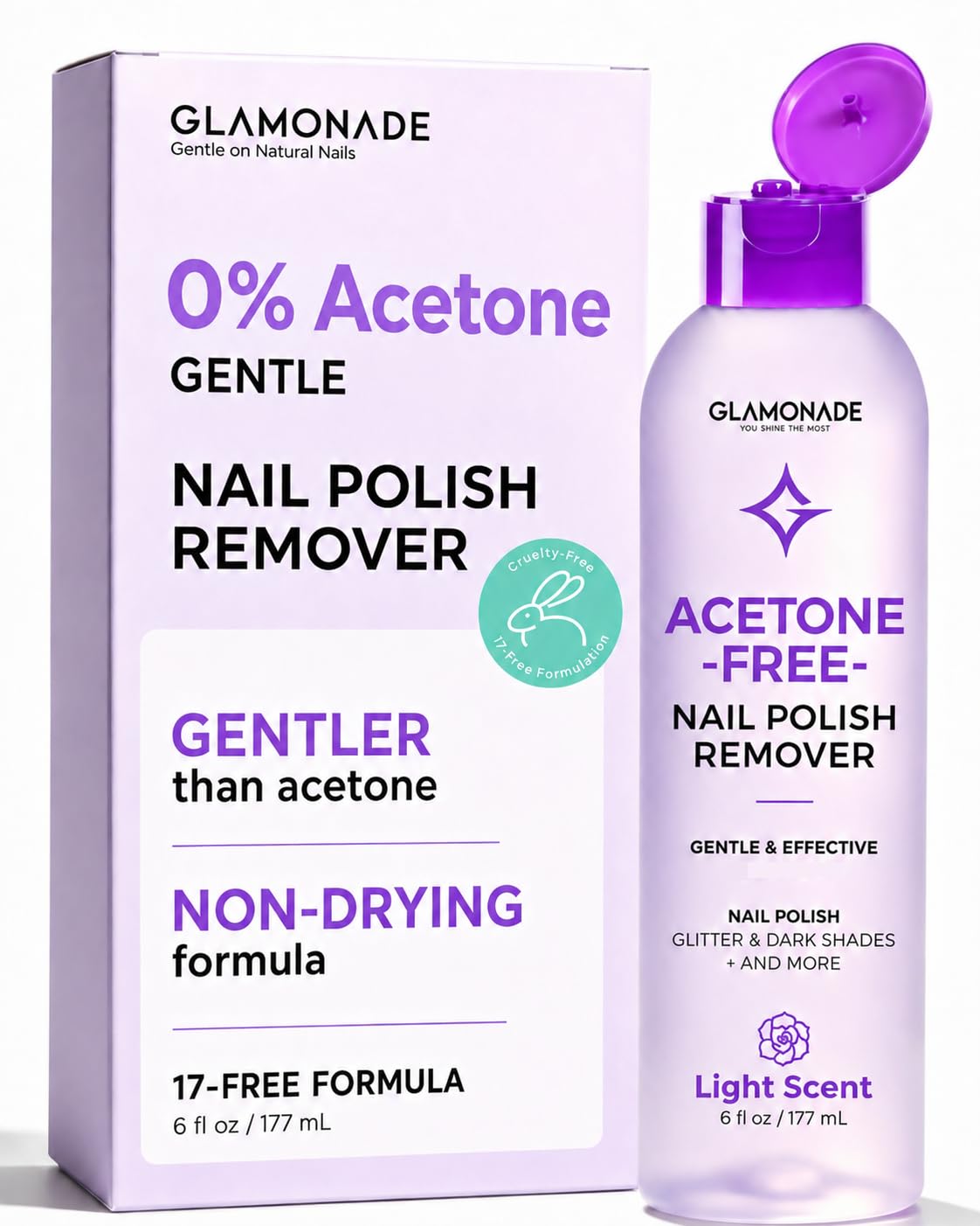 Glamonade Non-Acetone Nail Polish Remover Gentle Dry Nail Polish/Gel 6Oz