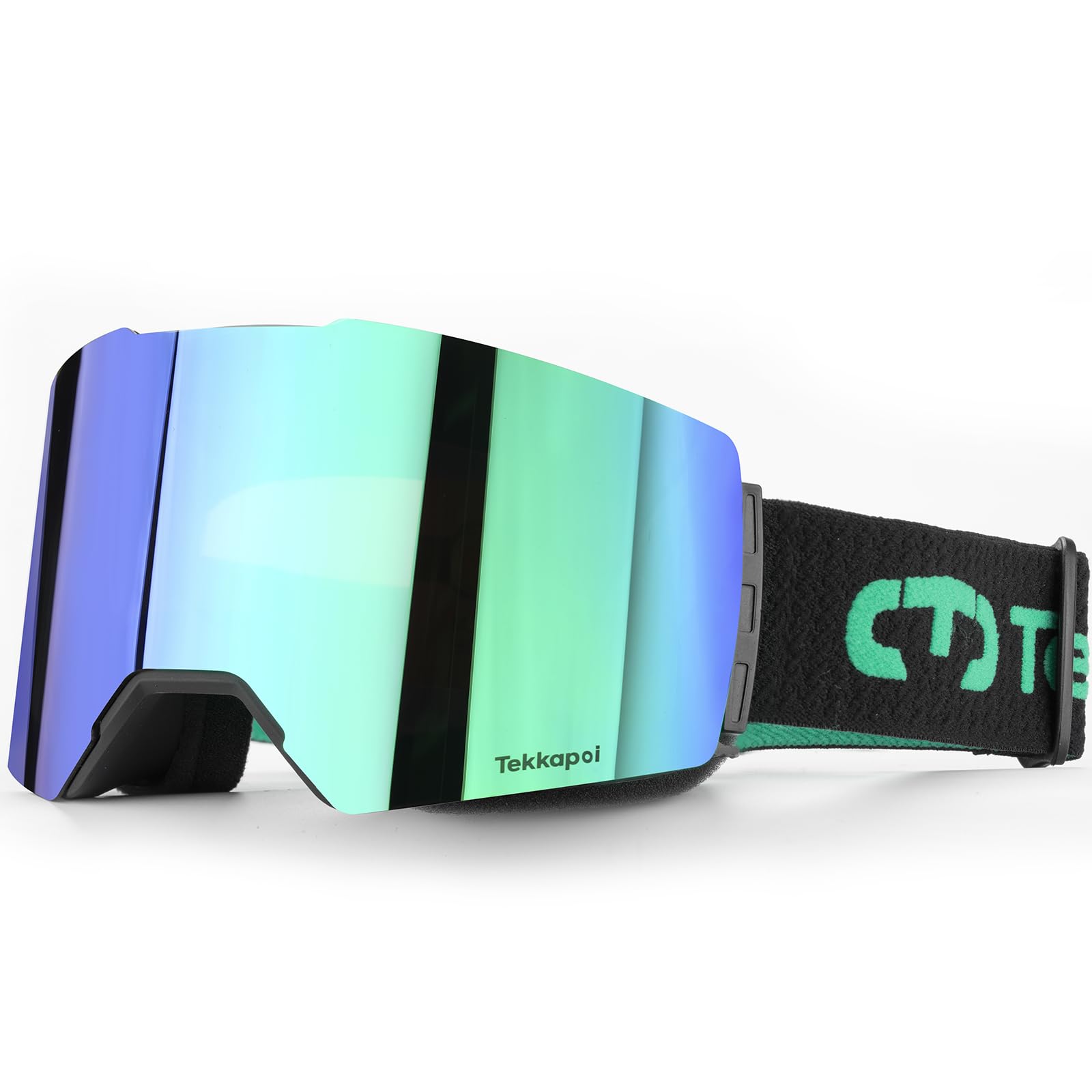 Lunettes de ski magnétiques pour adultes OTG – Double lentille antibuée UV400 compatibles avec casque, système de lentilles magnétiques Ski Snowboard (Noir/Vert)