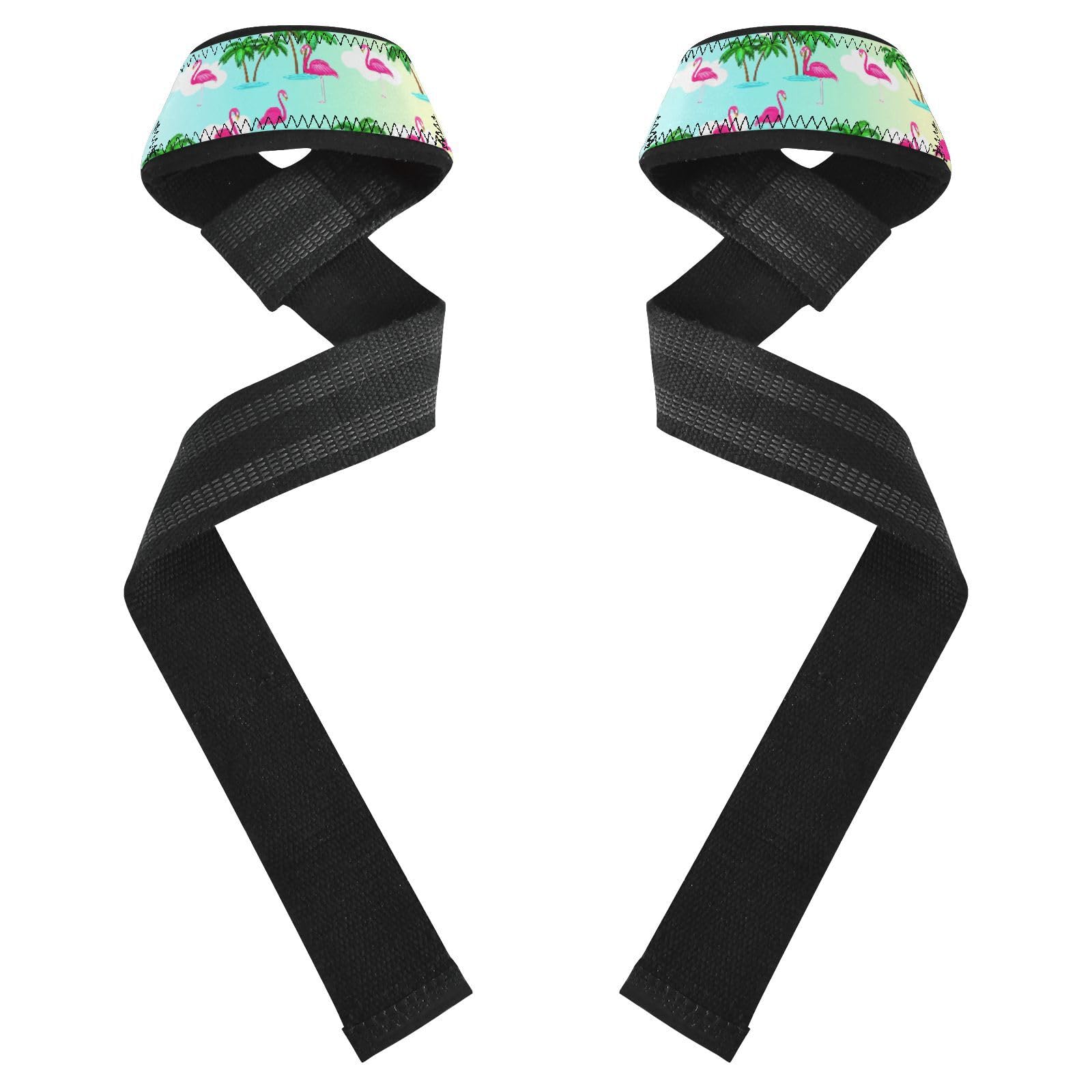 STAYTOP Flamingos and Palm Leaves Wrist Straps for Weightlifting,Lifting Straps with Neoprene Cushioned Wrist Padded and Anti-Skid Silicone for Strength Training,Bodybuilding,Deadlifting