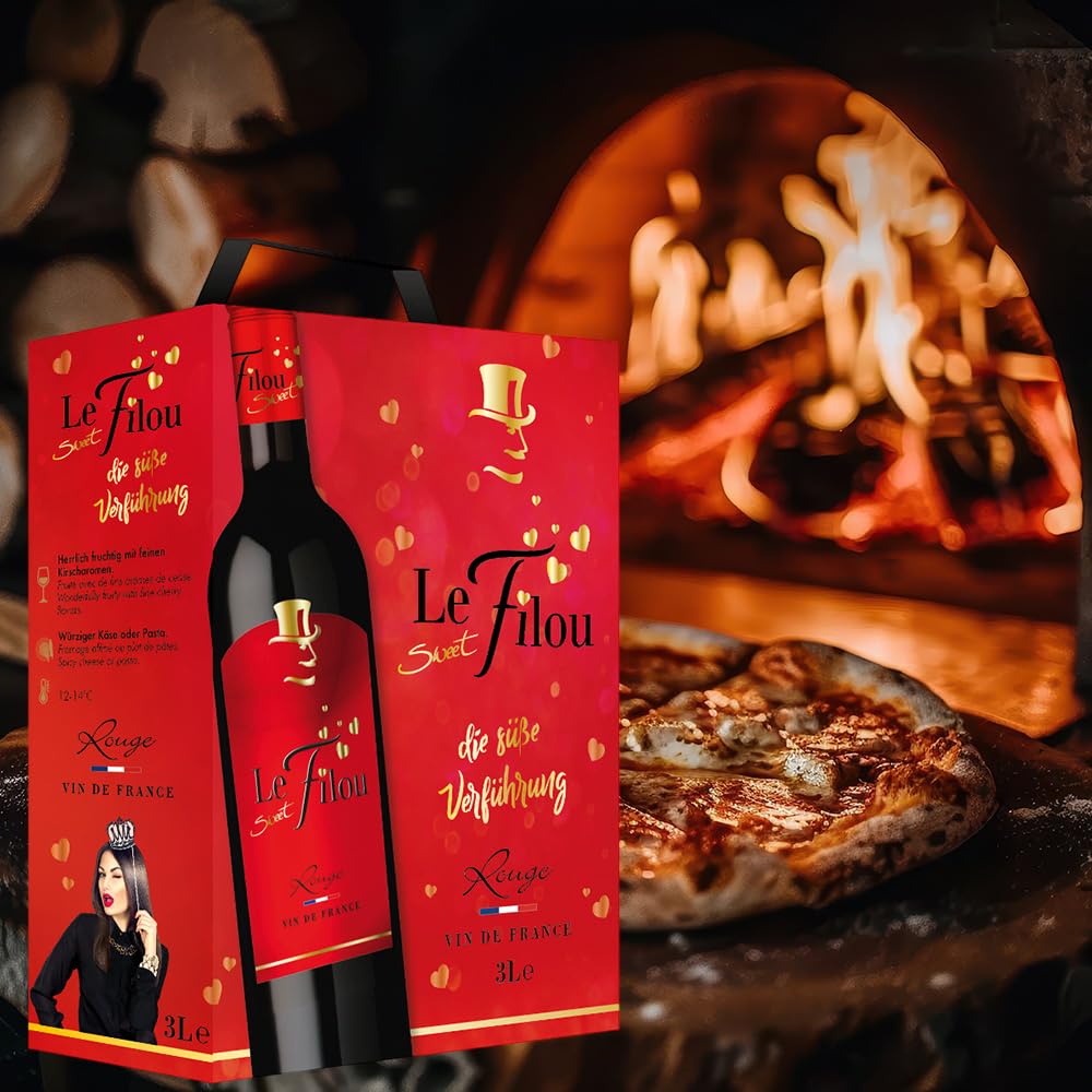 Le Sweet Filou Rouge, lieblich, Bag-in-Box, sortenreines Weinpaket + VINOX Winecards (4x3,0l)