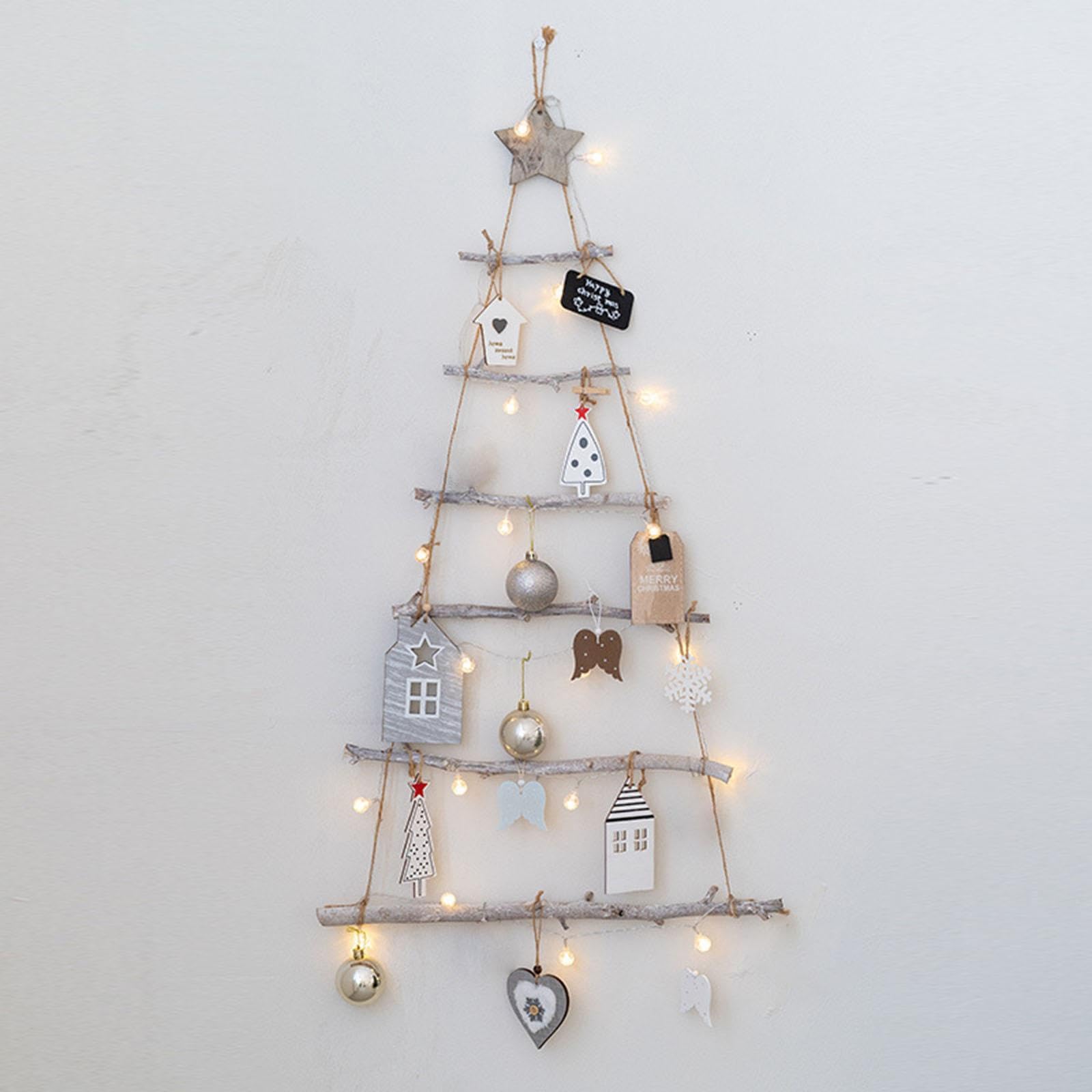 de Navidad para Colgar en Una Escalera de Madera con Luces Y Estrella, Rústico, Decorativo, Adorno para Dormitorio, Fiesta, Sala de Estar, Estilo C, Individual