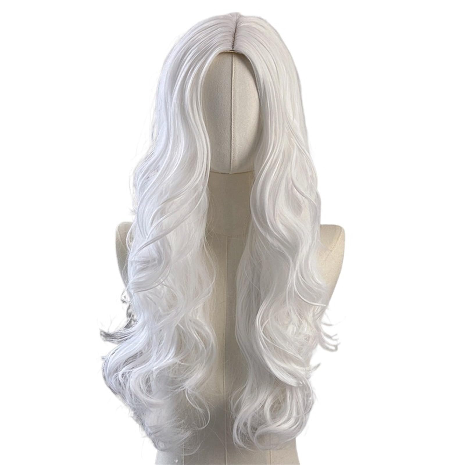Libangrong-888 Women's White Wigs Medium Length Curly Hair With Large Waves, Wig And Headband For Natural Wig(White)