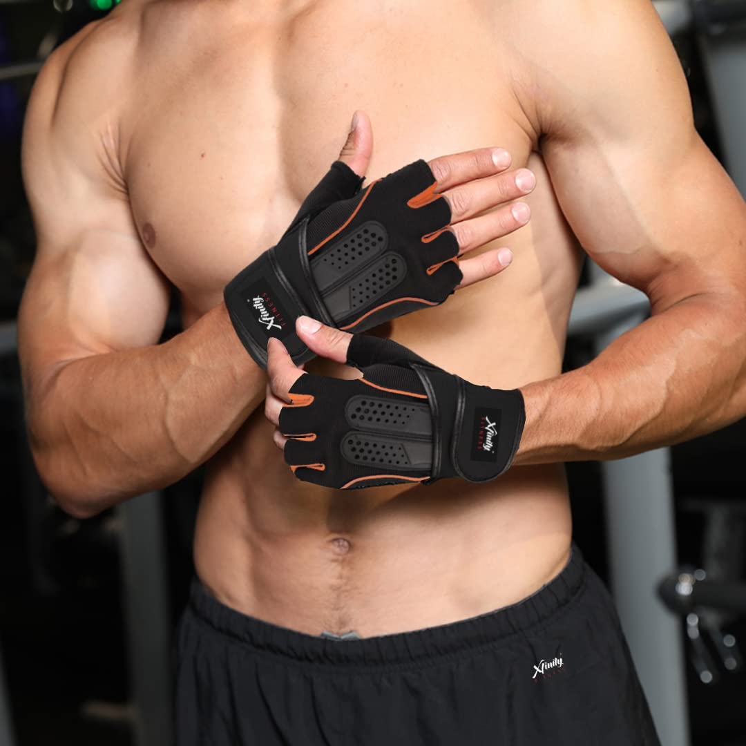 Xfinity Fitness Mens Gym Gloves with 12 Inch Wrist Support and Anti Slip Grip (One Size, ‎Black-Orange) (B07PSNL2BG) Amazon Price History, Amazon Price Tracker
