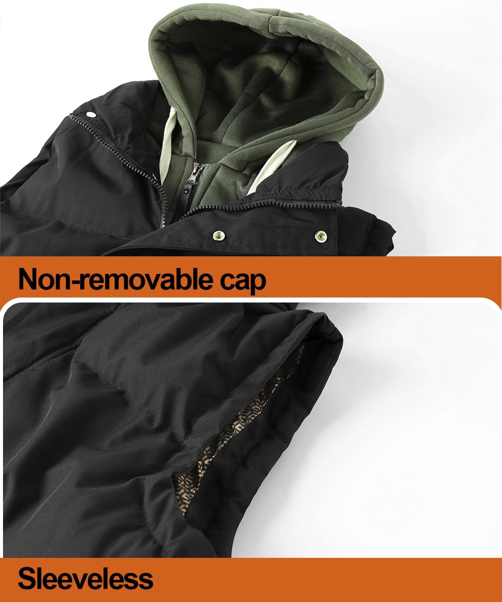 Chaleco Hombre Acolchado Chalecos Exteriores Gilet con Sudadera de Invierno Cálido Chaqueta Sin Mangas Acolchada
