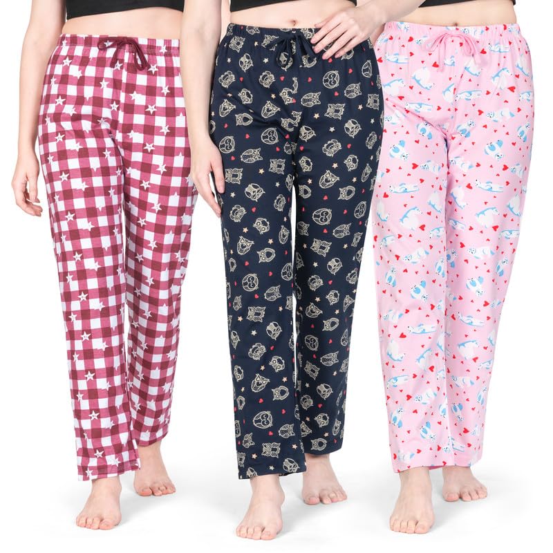 Women's Cotton Printed Pyjama pack of 3
