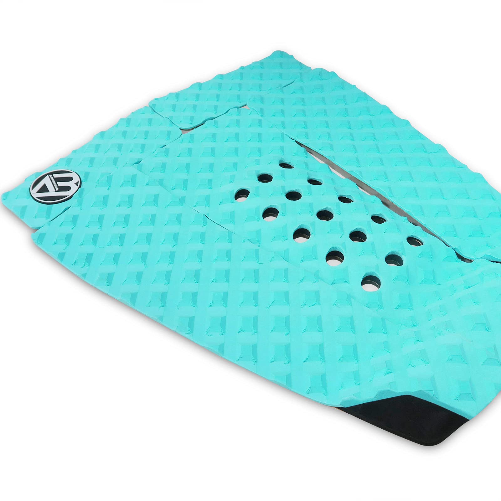 AQUBONA 5 almohadillas de tracción de EVA para tabla de surf con pateador para skimboards de Stomp, tablas de surf, funboard, tabla de peces/azul aguamarina, negro y blanco