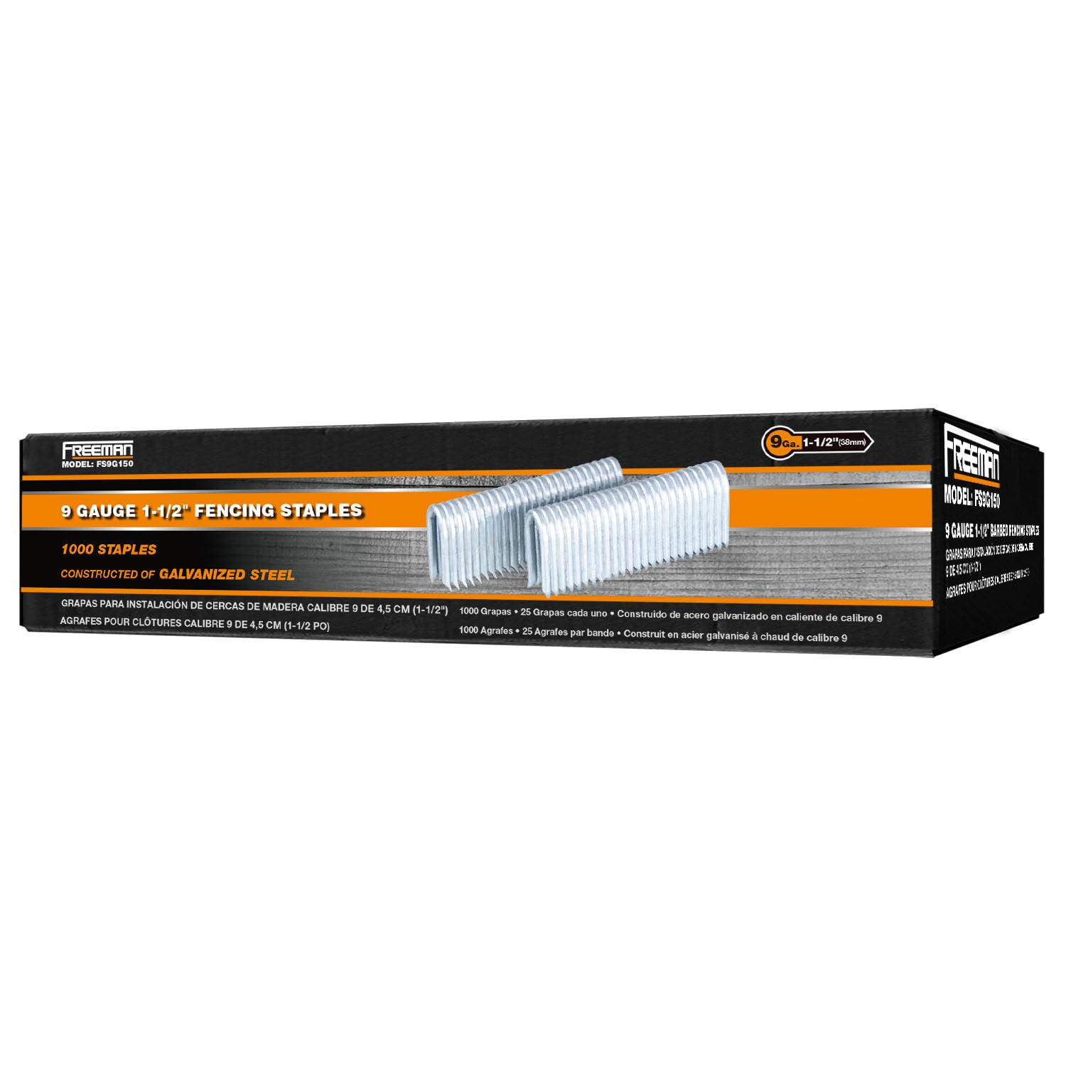 Freeman FS9G150 - Grapas de valla con pegamento de calibre 9, 1-1/2 pulgadas (1000 unidades)
