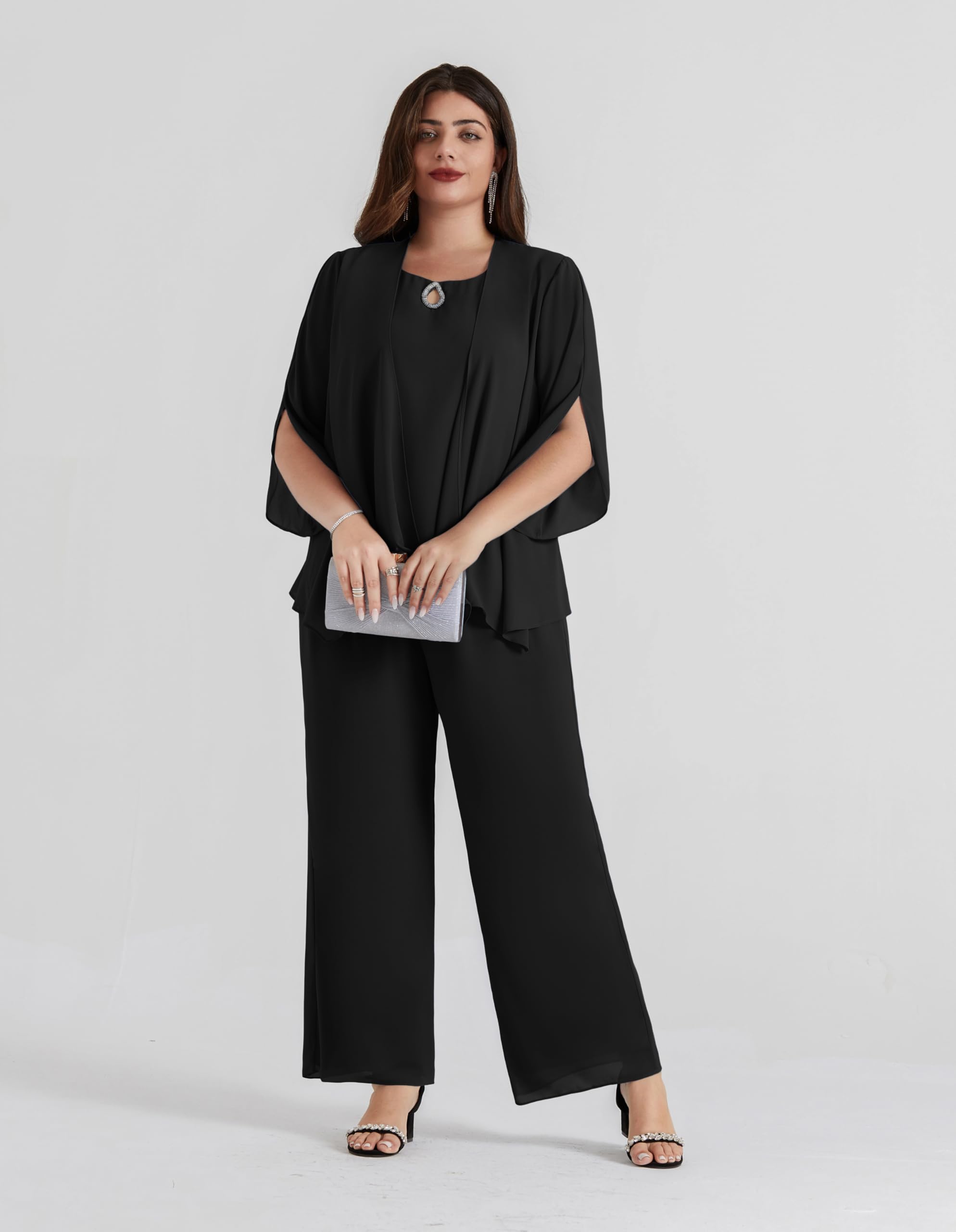 Hanna Nikole Tailleur Pantalon pour M Re De La Mari E Ensemble 3 Pi Ces en Mousseline De Soie Grande Taille avec Couches Volants Robe D Invit De Mariage