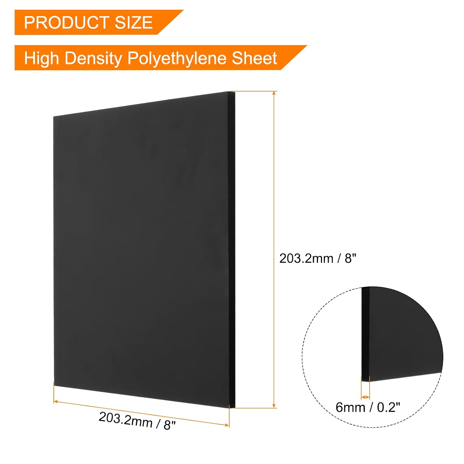 MECCANIXITY UHMW Sheet Ultra High Molecular Weight Polyethylene Sheet, 1/4" Thick Hard HDPE Plastic Sheet Board for DIY Craft 8" x 8" Black
