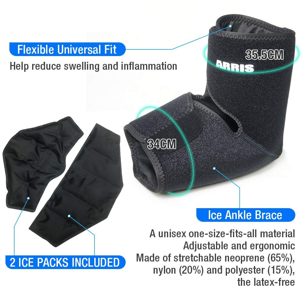 ARRIS Ankle Ice Pack Wrap with 2 Gel Ice Packs for Foot & Ankle