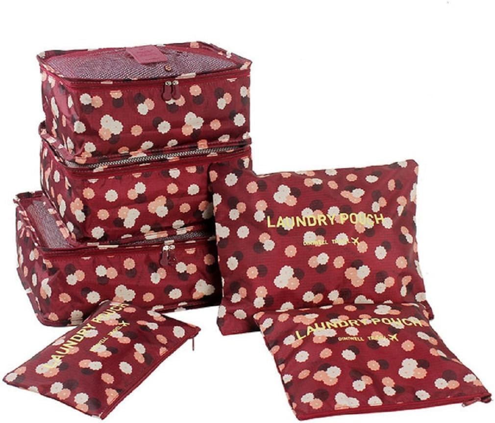NOVAGO Ensemble Complet de différents Sacs, organisateurs de Valise et Voyage (Fleur Bordeaux)
