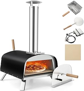 Giantex Pizza Oven Outdoor, Propane and Wood Fired Pizza Maker with 13" Pizza Stone, Pizza Peel, Gas Burner with Regulato...