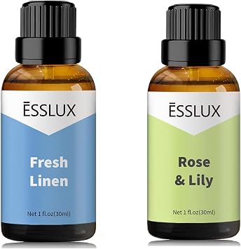 Fresh Linen, Rose & Lily Fragrance Oil - ESSLUX Essential Oils for Diffuser, Candle Soap Making Clean Fresh Scents, Aromatherapy Scented Massage, Perfume for Humidifier Home Fragrance
