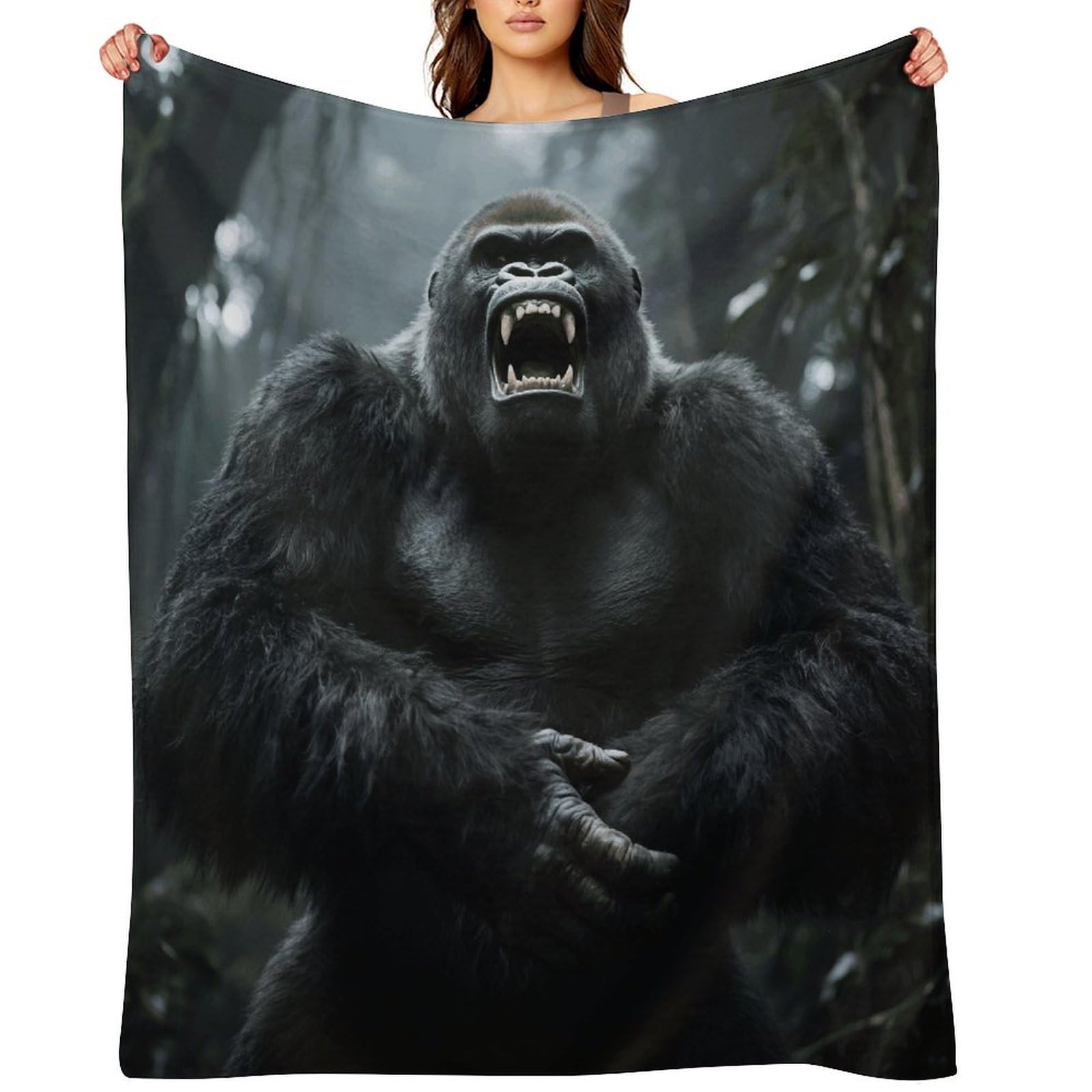 Angry Gorilla Throw Blanket for Couch and Bed Super Soft Warm Lightweight Throw Blankets Cozy Fuzzy Flannel Blanket Personalized Decorative Blankets for Sofa Decor 50"x60"