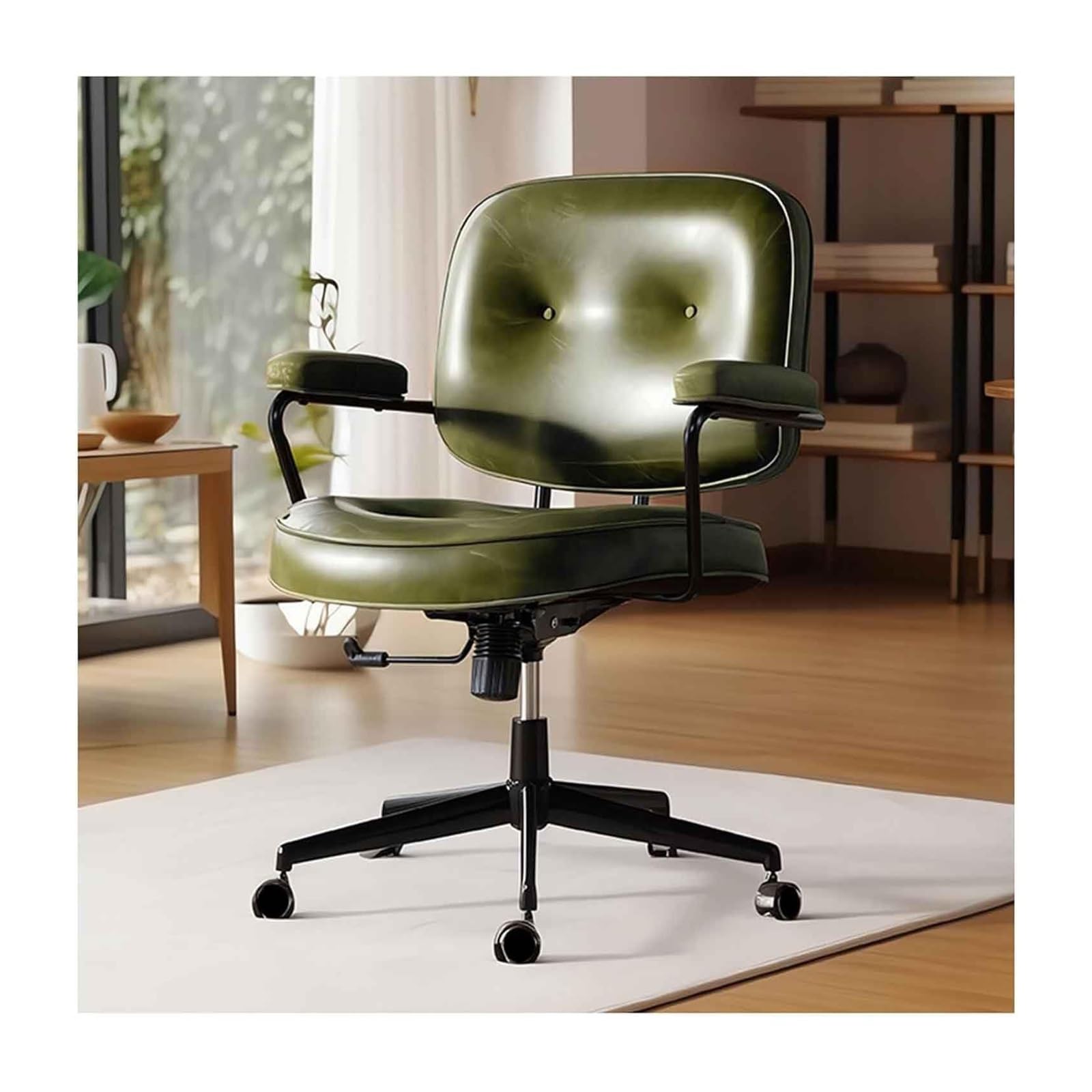 HTTGDGDH 360° Swivel Adjustable Leather Office Chair With Ergonomic Back & Armrests Height-Adjustable Task Chair For Home & Office,Green-Height 82-90CM