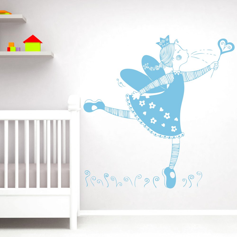 Sticker enfant ballerine bleu ciel 70x70cm grand autocollant mural fille