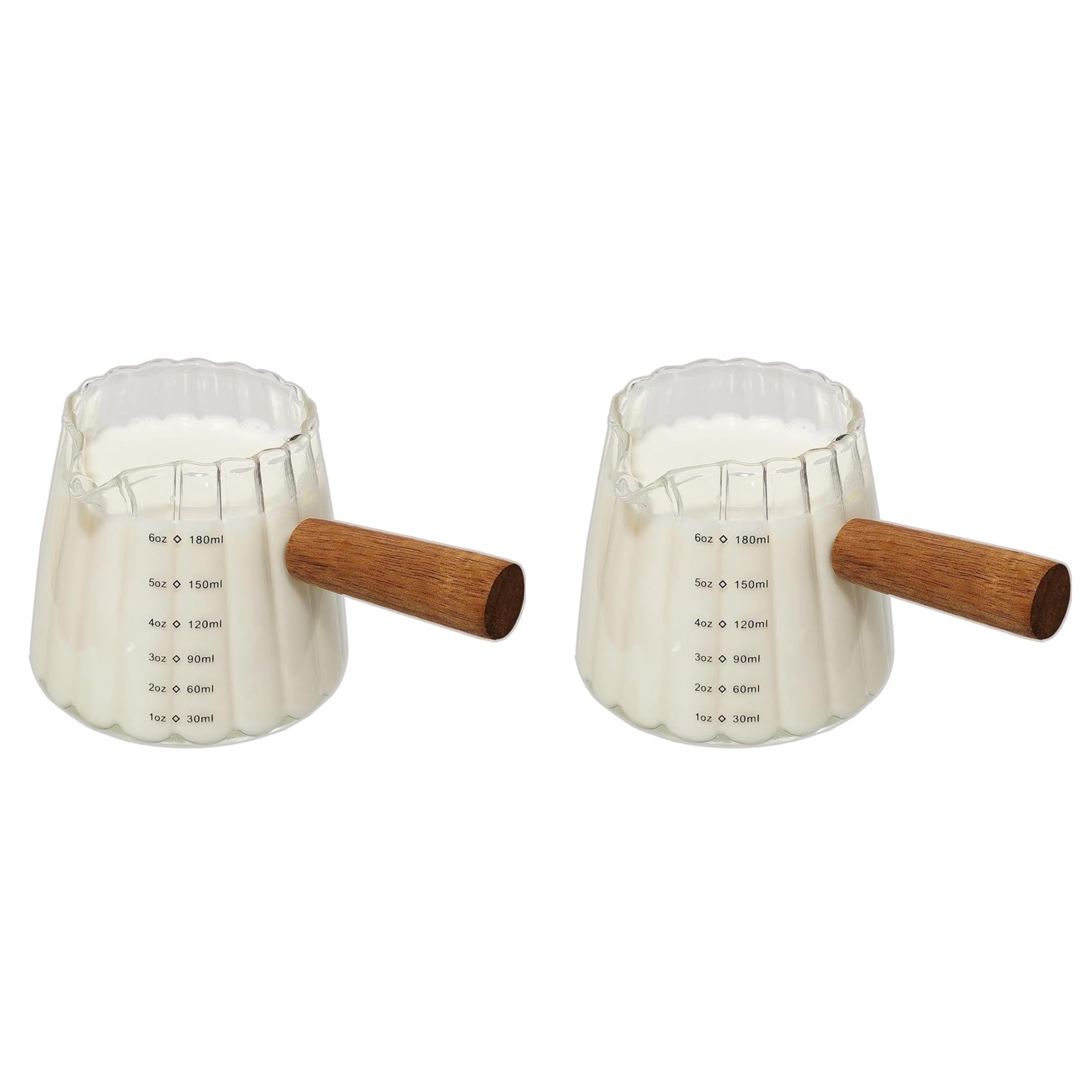 Aundhegrtt 2X Espresso Cups with Wood Handle 6oz, Espresso Accessories, Milk Frothing Pitcher, Glass Measuring Cup, Shot Glass