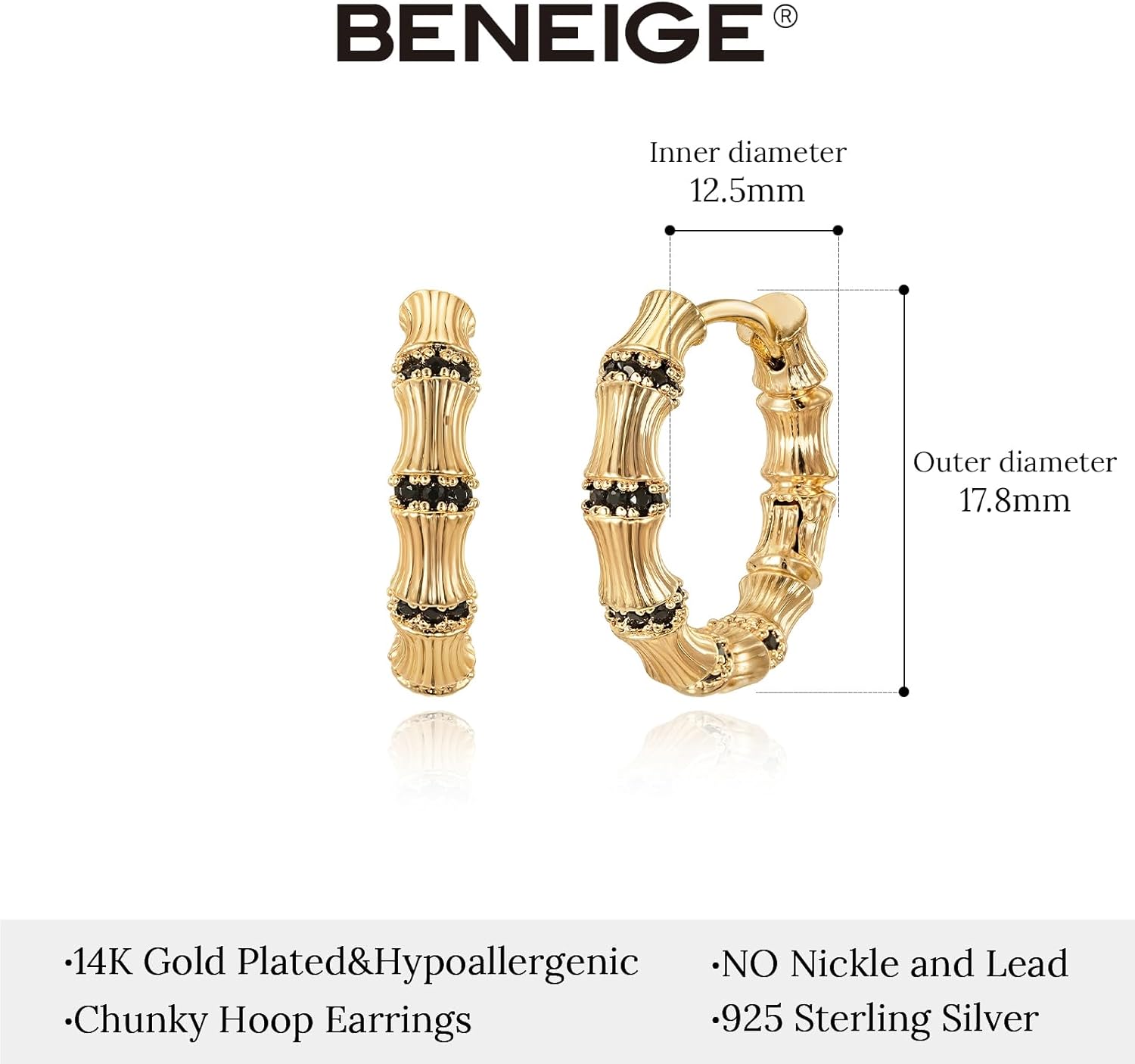 BENEIGE Hoop Huggie Earrings 14K Gold Plated Cubic Zirconia Earrings Simple Boho Earrings Handmade Hypoallergenic Jewelry - Image 4