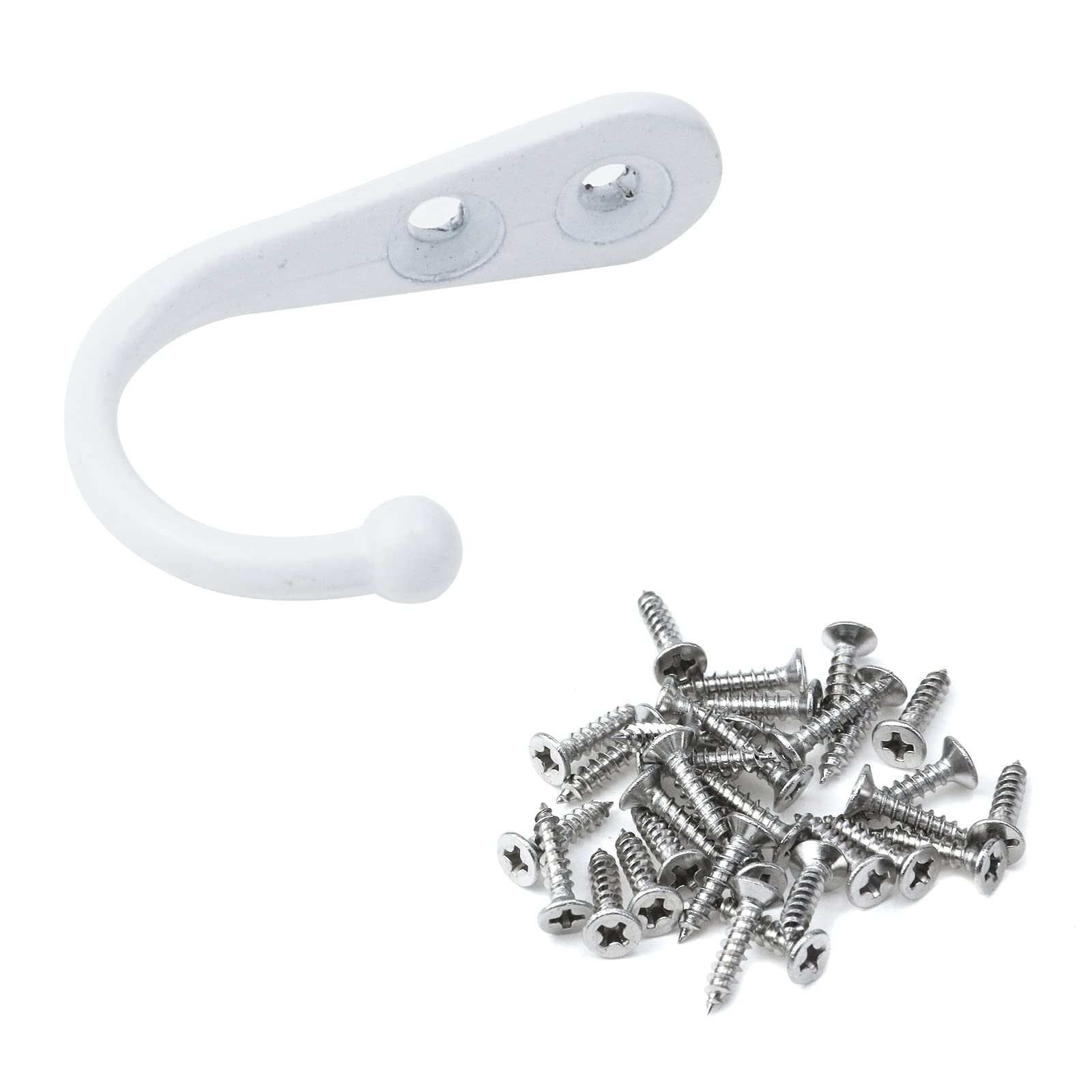 Faotup 10Pcs Wall Hooks J Hooks for Hanging Single Coat Hanger Wall Mounted Coat Hooks Robe Hooks White, 1.73