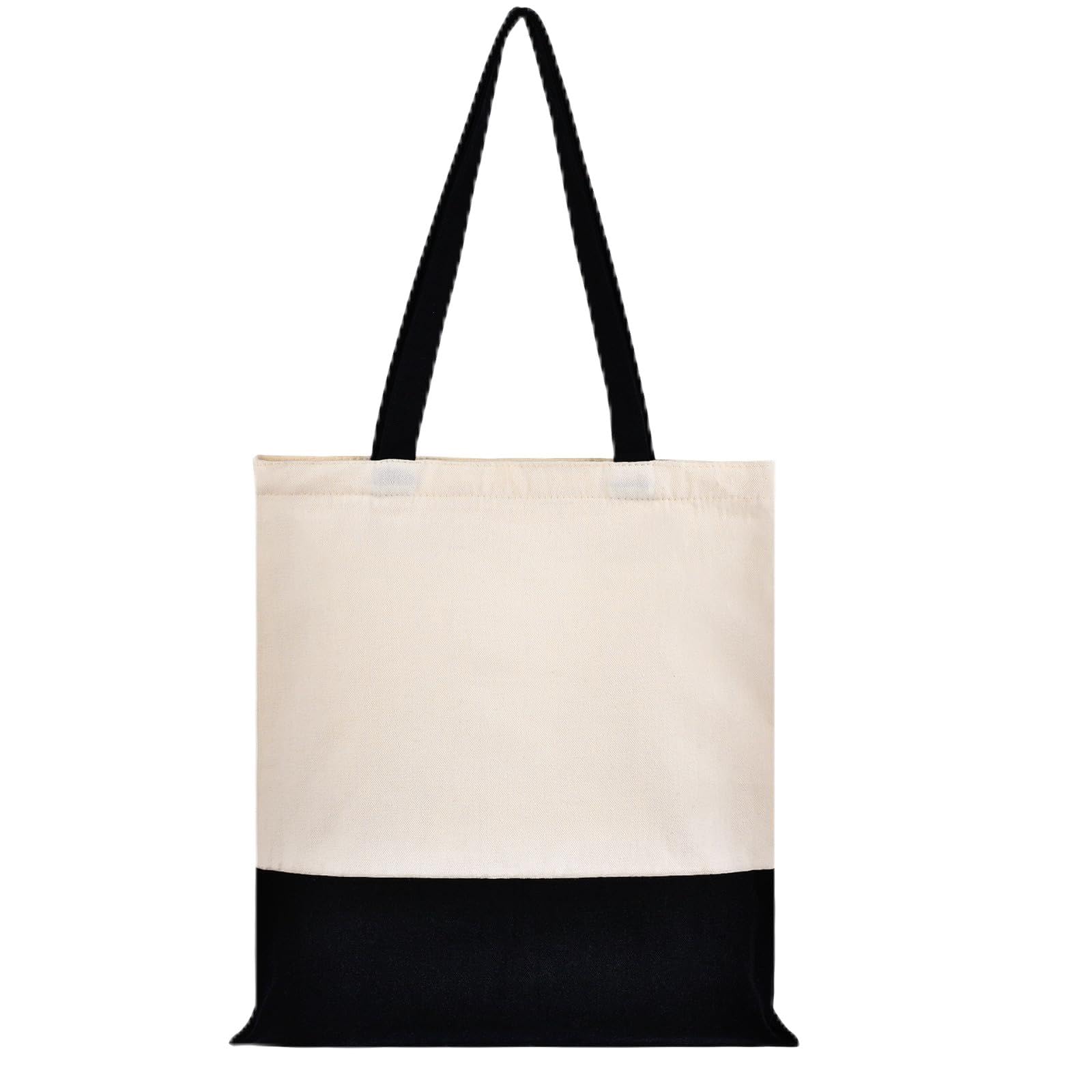 Photo 1 of 1-Pack Aesthetic Canvas Tote Bag - with Zipper and Inner Pocket?Reusable Grocery Shopping Cloth Bag, Fashionable Two-Tone Cotton Tote Bag for Crafts, DIY Your Creative Designs(Beige + Black)