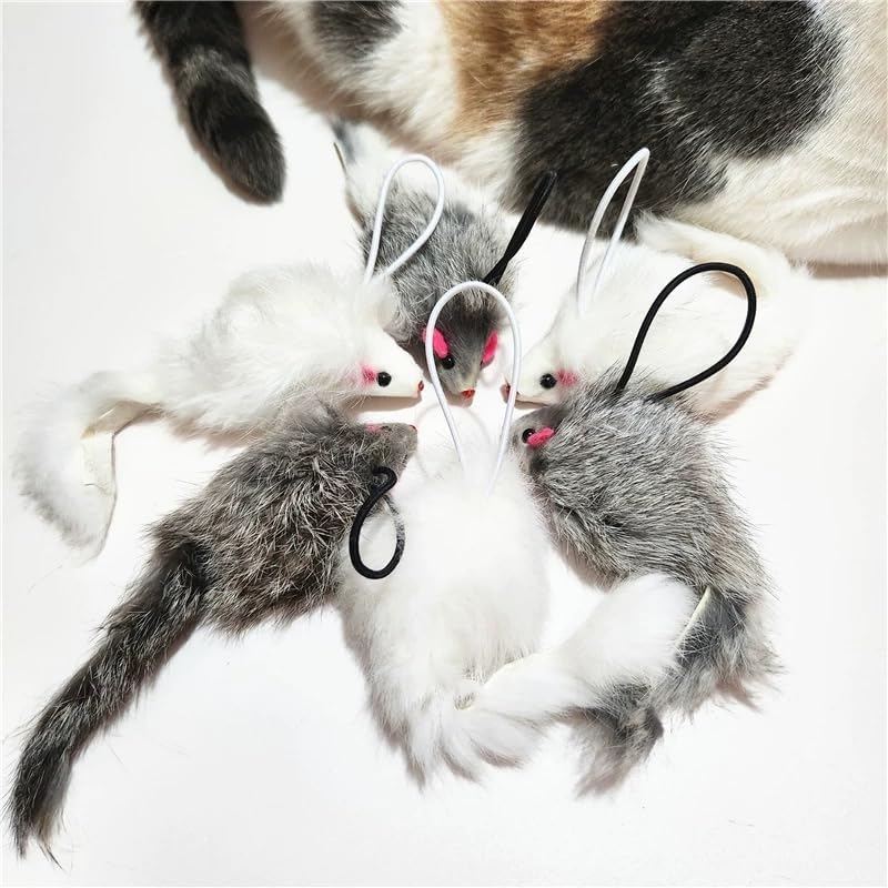 Brinquedo de Rato para Gatos com Som de Amassado, Guizo e Corda Caticalife 5 Unidades Cinza e Branco
