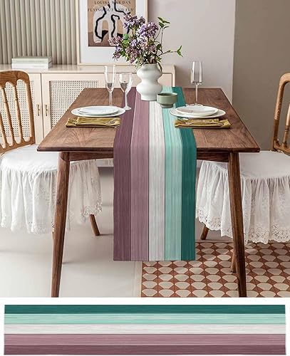 Miniatura 238 de Camino de mesa de algodón y lino estilo granja rústico retro, textura de madera de granero, color degradado marrón y gris, antideslizante,