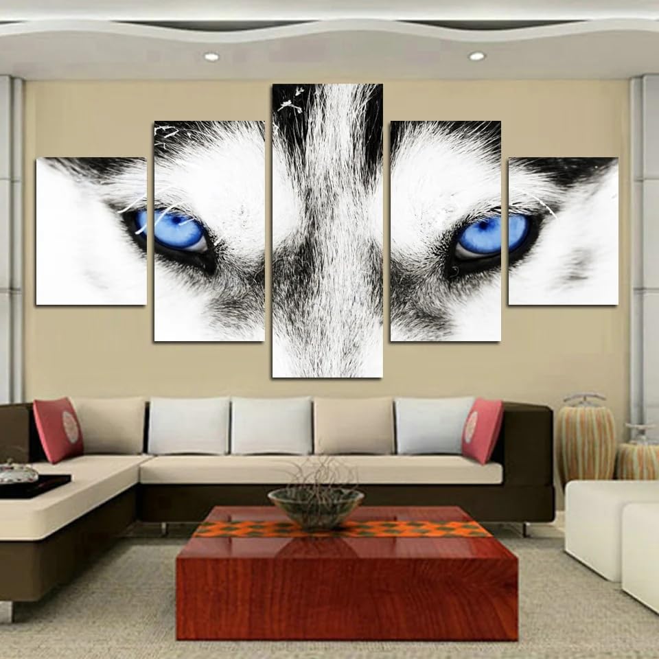 Tableaux décoratifs muraux de salon loup noir et blanc pour habiller un grand mur