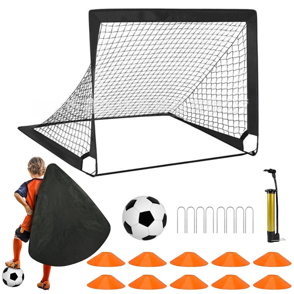 Proberos® Football Goal Kit for Kids, Football Training Goal Target Net with Inflatable Soccer Ball, Inflator Pump, Ground Stakes, Training Cones, Black Training Cone Marker 47.2x37.4x35.4 Inch