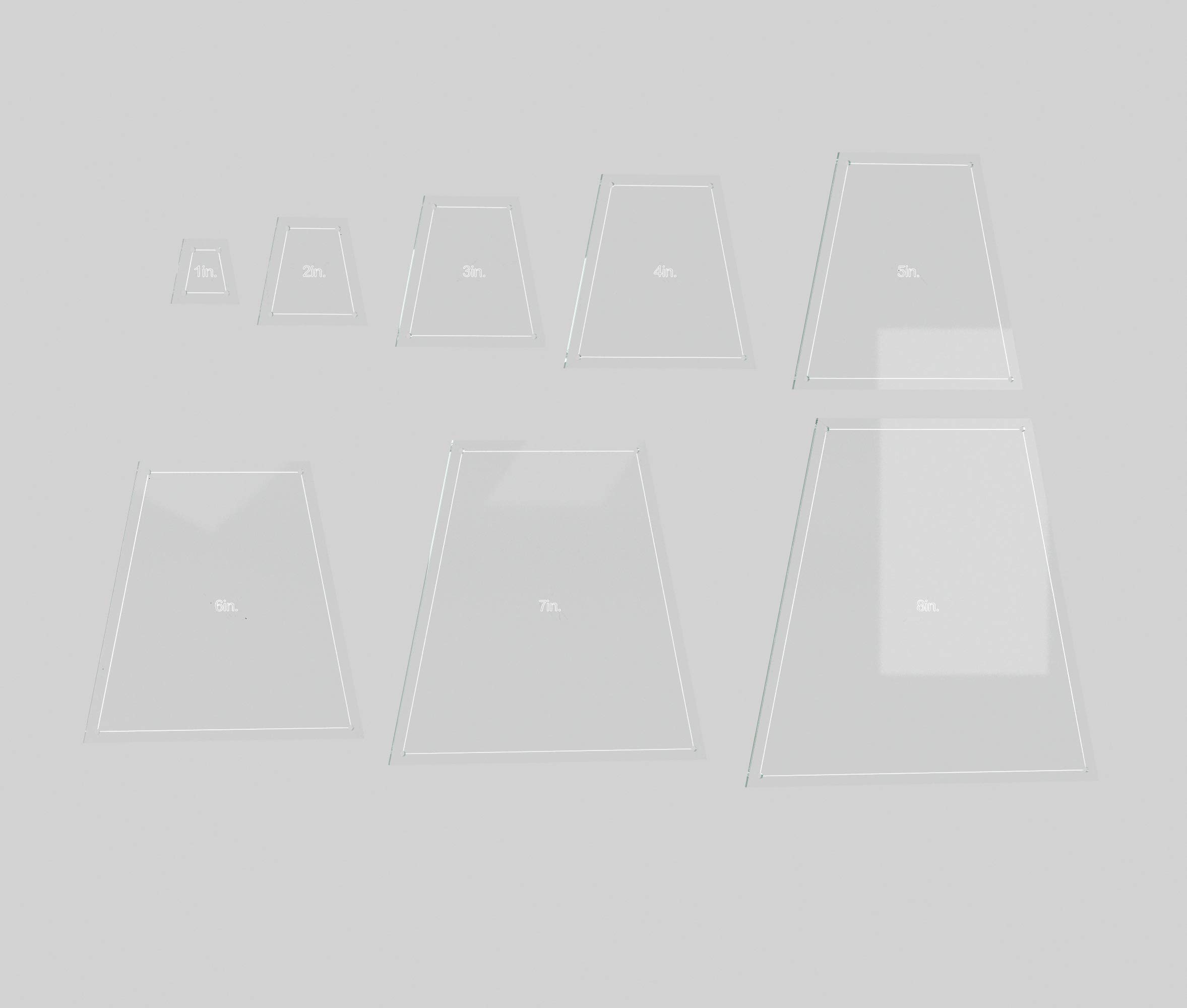 Tumbler Blocks Quilting Template Set, 8", 7", 6" 5", 4", 3", 2", 1" with 1/4" Seam Allowance