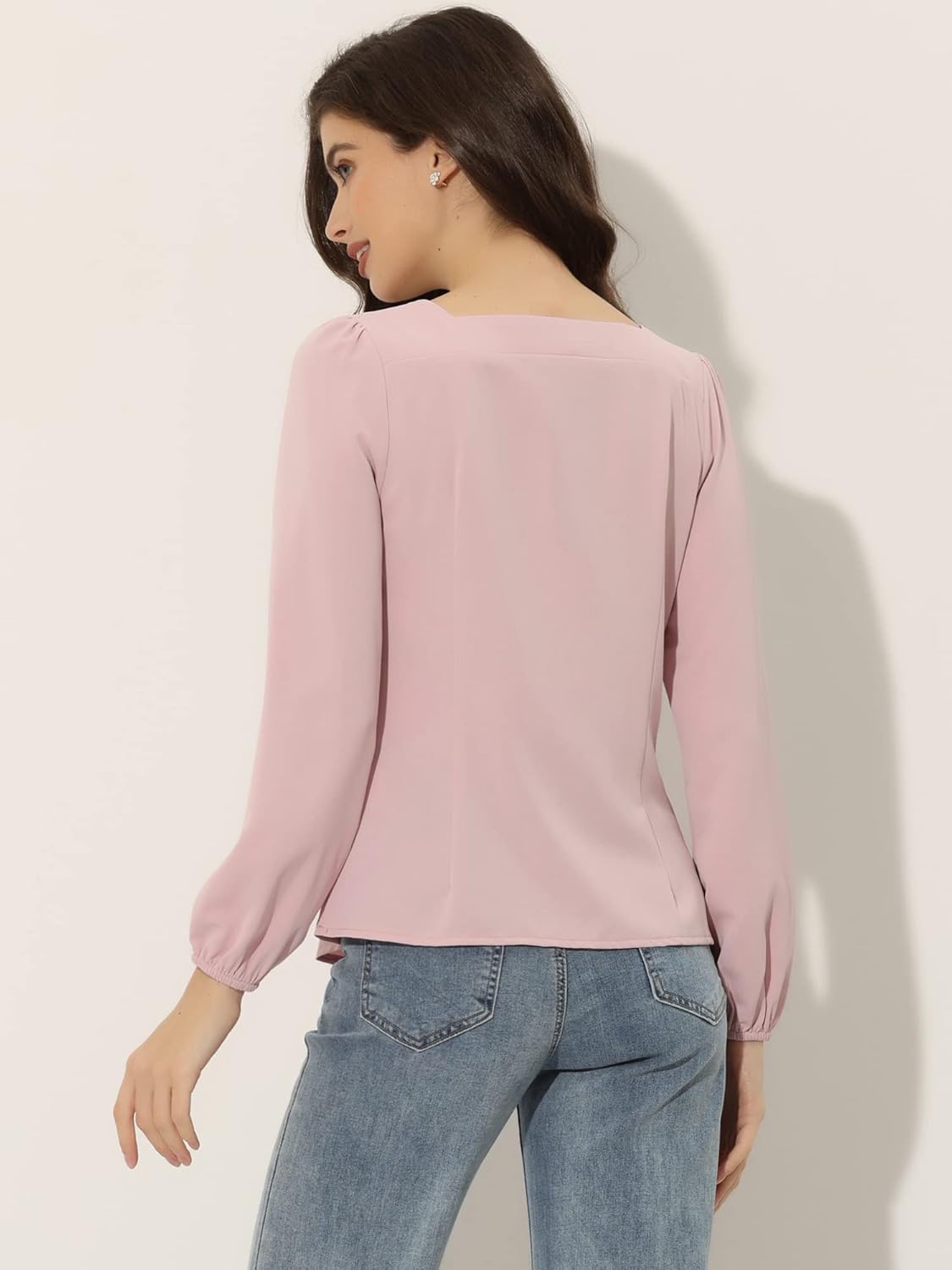 Allegra K Women's Square Neck Casual Solid Long Sleeve Tops - Image 4