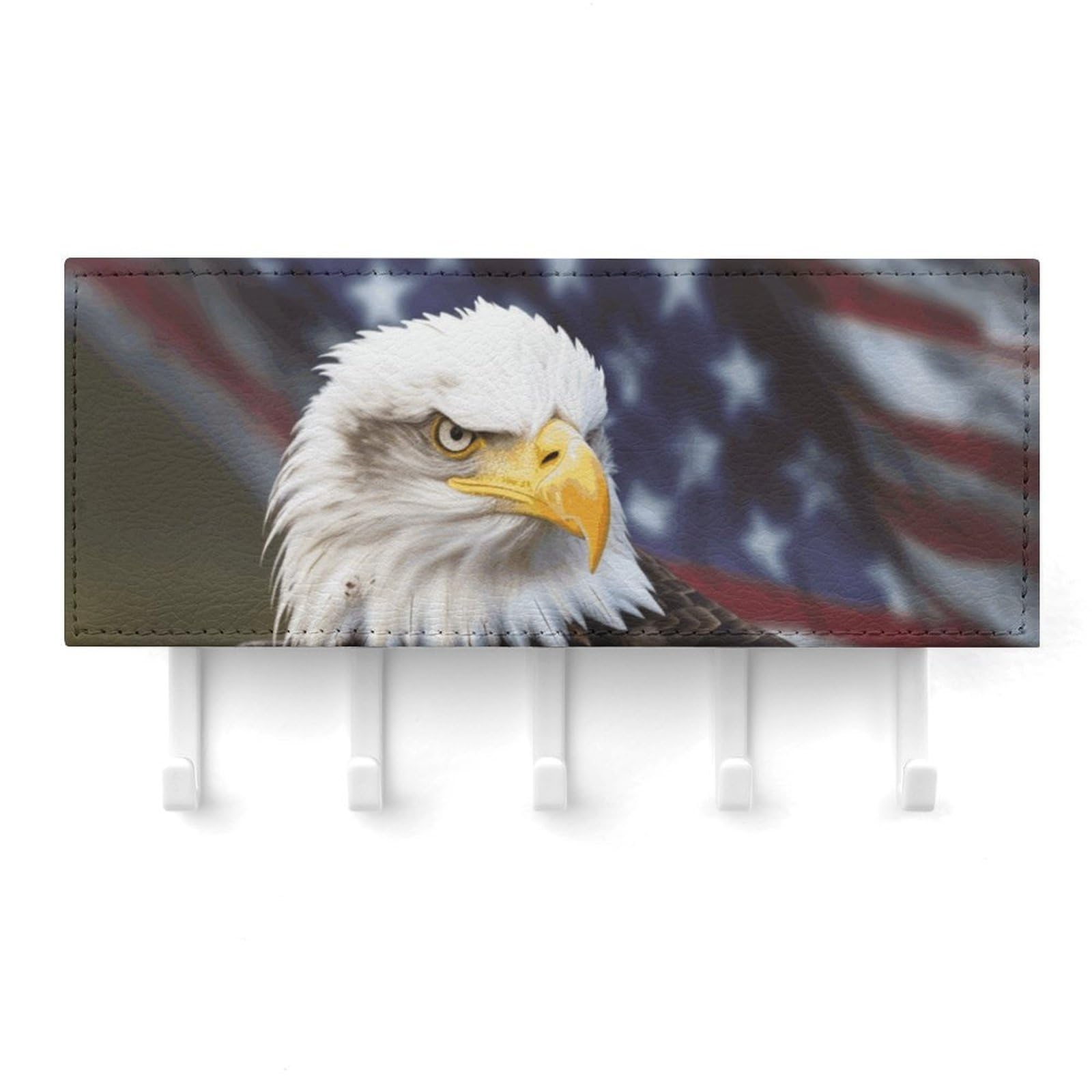QMNLKH American Bald Eagle Wall Mounted Key Rack for Home, No Drilling Key Holder with 5 Hooks, Self Adhesive Keys Chain Organizer for Hallway, Keys Hanger Shelf for Office, Doorway White