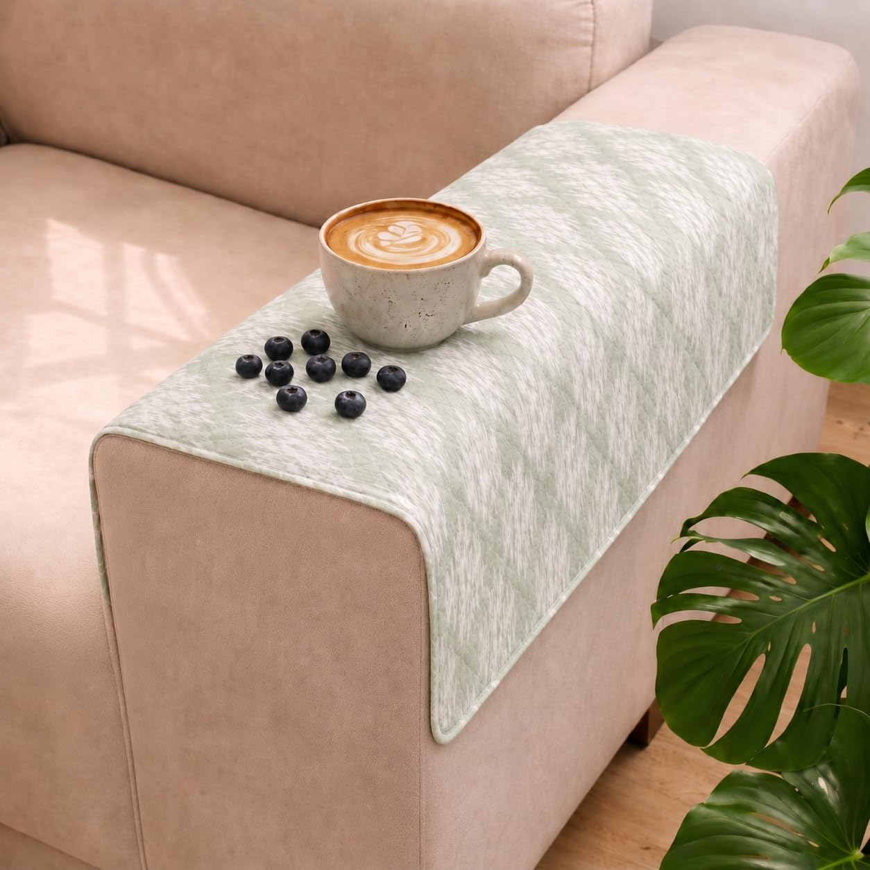 STITCHNEST 'Verdant Ikat Stories' Sofa Armrest Cover | Elegant Jacquard Fabric, Washable & Durable for Modern Living (18 x 22 Inches)
